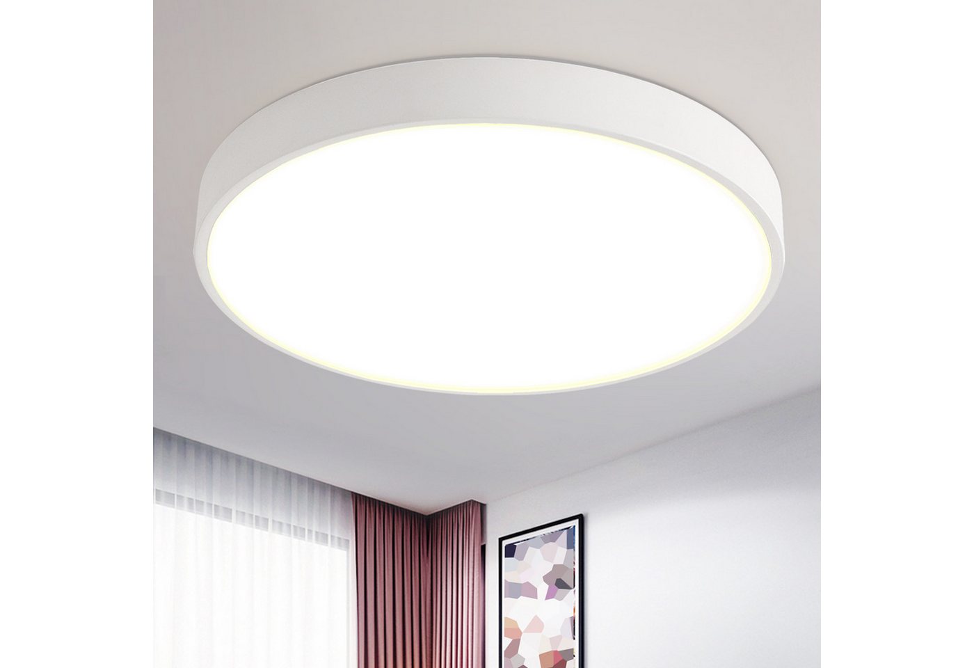 style home LED Deckenleuchte Runde Deckenlampe aus Metall, LED fest integriert, warmweiß nicht dimmbar, moderne Lampe für Küche, Diele, Flur, 23x23x5cm, Weiß Bild 2