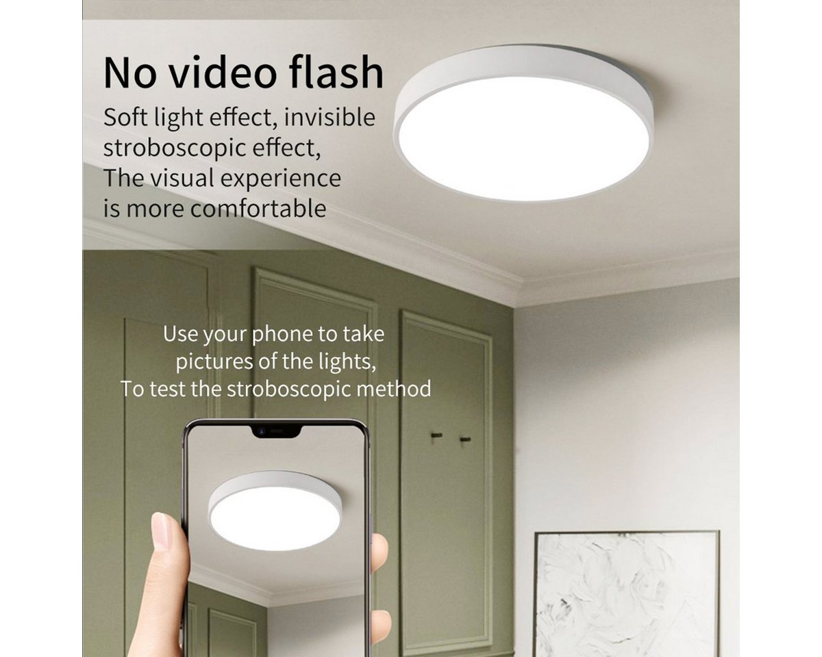 style home LED Deckenleuchte Runde Deckenlampe aus Metall, LED fest integriert, warmweiß nicht dimmbar, moderne Lampe für Küche, Diele, Flur, 23x23x5cm, Weiß Bild 3