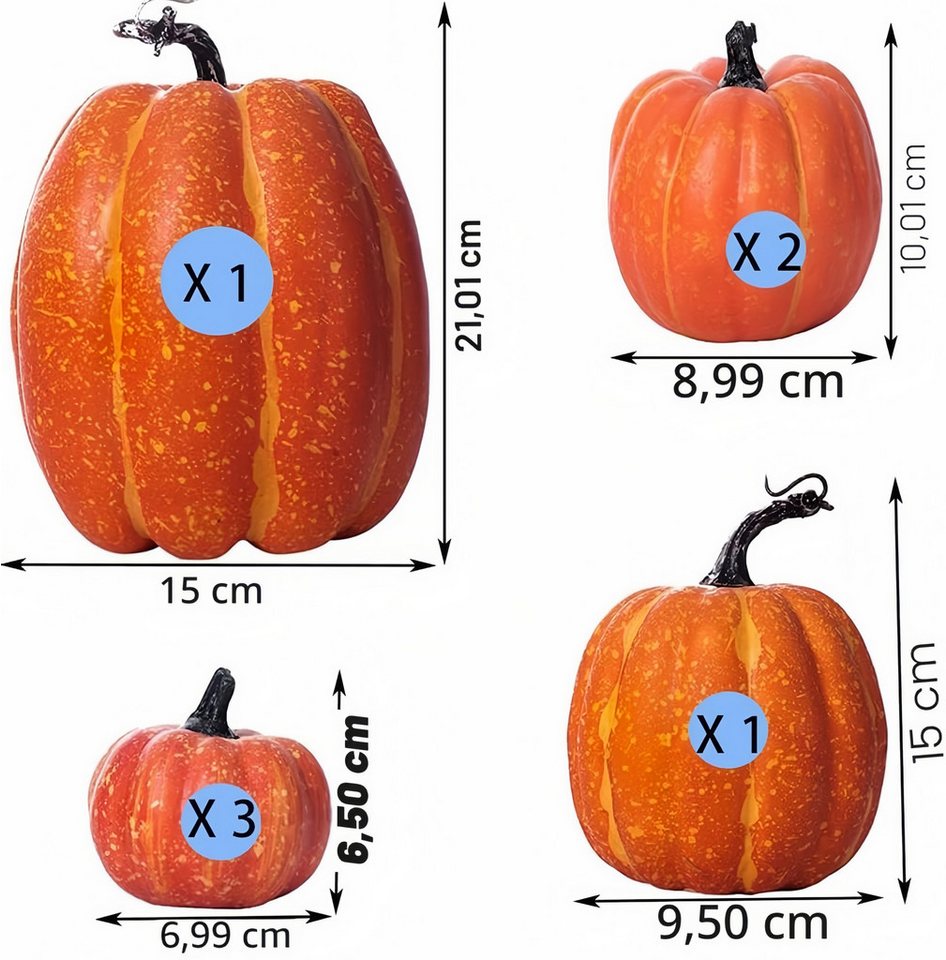 Kunstpflanze 7 künstliche Kürbisse für Halloween & Herbstdekoration, FOUORTUNATE-BEE, Künstliche Kürbisse als Deko für Thanksgiving & Halloween Bild 3