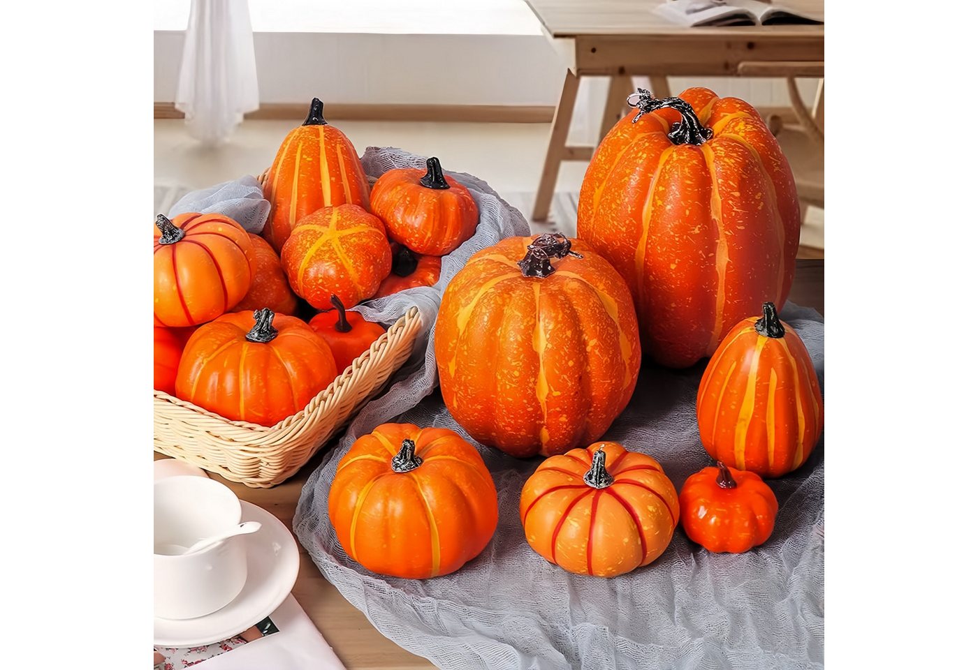 Kunstpflanze 7 künstliche Kürbisse für Halloween & Herbstdekoration, FOUORTUNATE-BEE, Künstliche Kürbisse als Deko für Thanksgiving & Halloween Bild 5