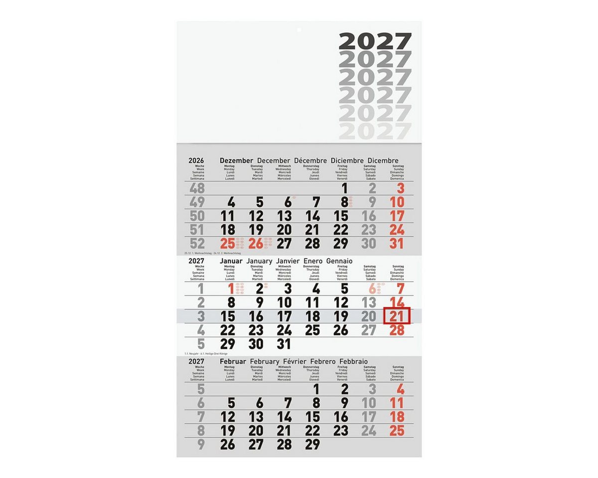 GLOCKEN Monatskalender, für 2027, 3 Monate im Überblick