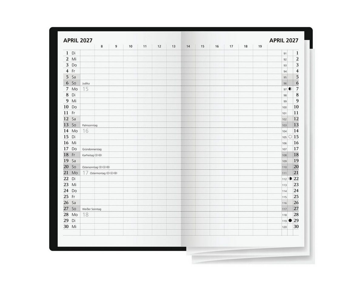 GLOCKEN Taschenkalender, für 2027, 2 Seiten = 1 Monat, Zeitspanne: 8-19 Uhr
