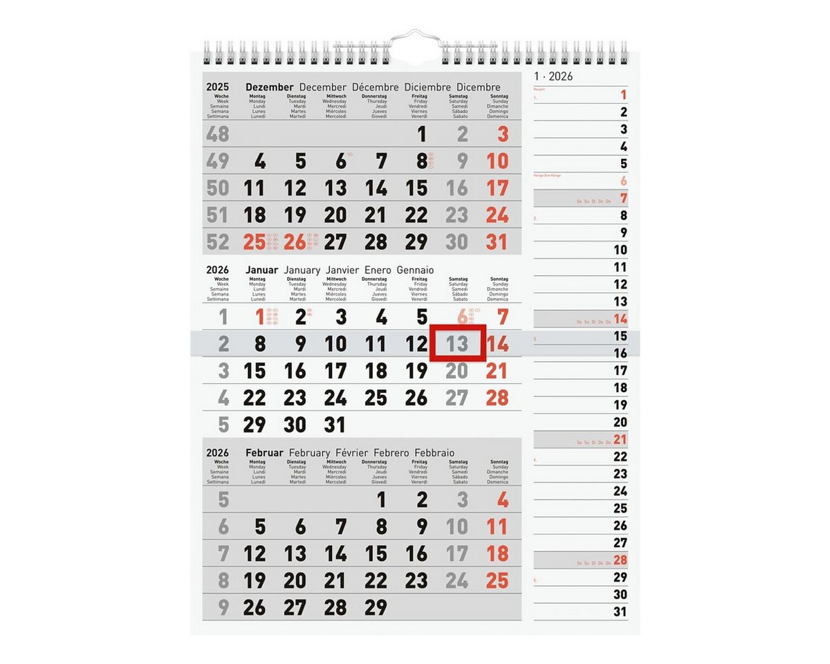 RIDO Monatskalender, für 2027, 3 Monate im Überblick