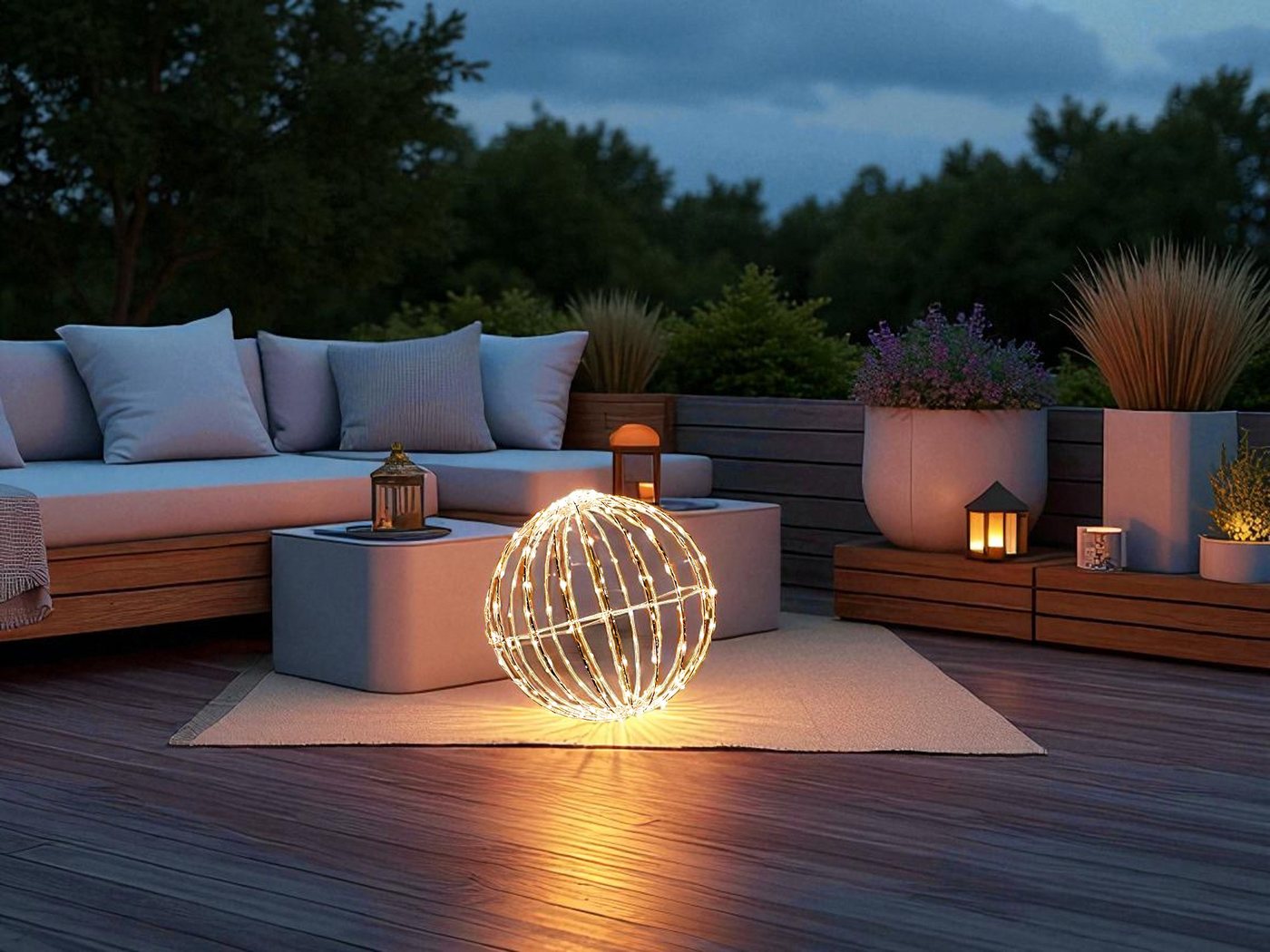 Arnusa LED Kugelleuchte Weihnachtsbeleuchtung Leuchtkugel 30cm warmweiß Hängeleuchte mit Timer, Ein - Aus, LED fest integriert, warmweiß, für Garten, Terrasse & Balkon Bild 2