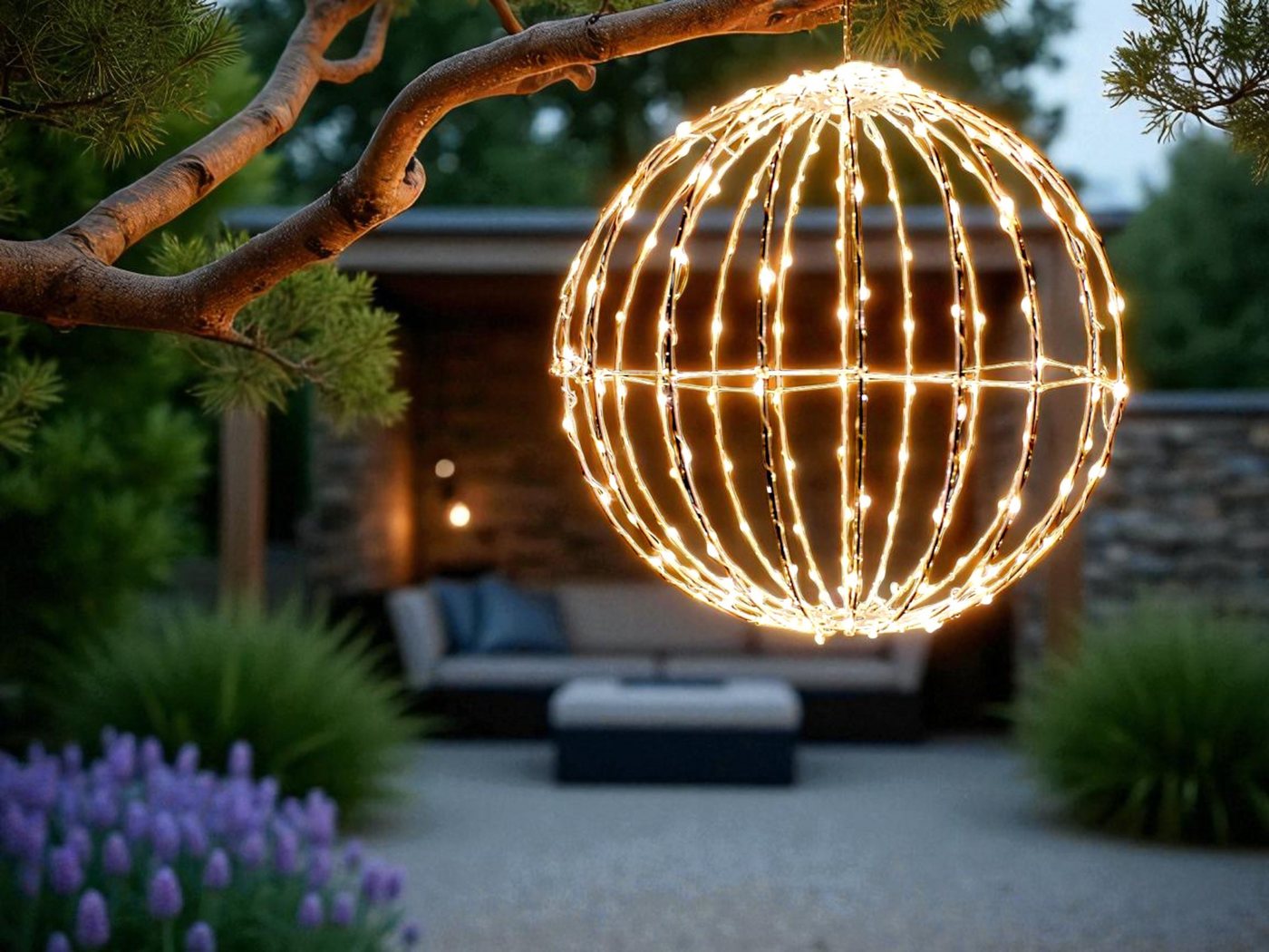 Arnusa LED Kugelleuchte Weihnachtsbeleuchtung Leuchtkugel 30cm warmweiß Hängeleuchte mit Timer, Ein - Aus, LED fest integriert, warmweiß, für Garten, Terrasse & Balkon Bild 3