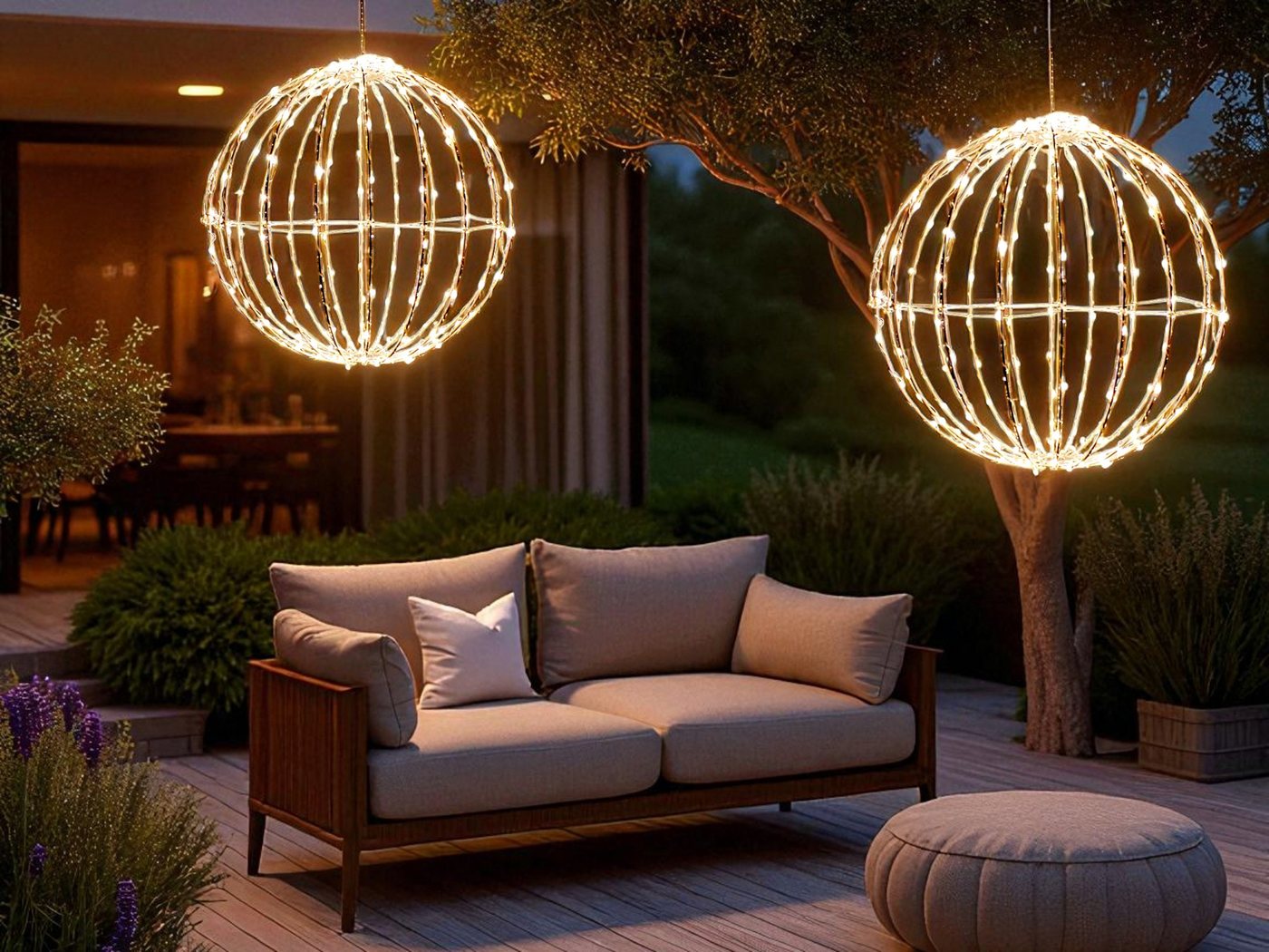 Arnusa LED Kugelleuchte Weihnachtsbeleuchtung Leuchtkugel 30cm warmweiß Hängeleuchte mit Timer, Ein - Aus, LED fest integriert, warmweiß, für Garten, Terrasse & Balkon Bild 5