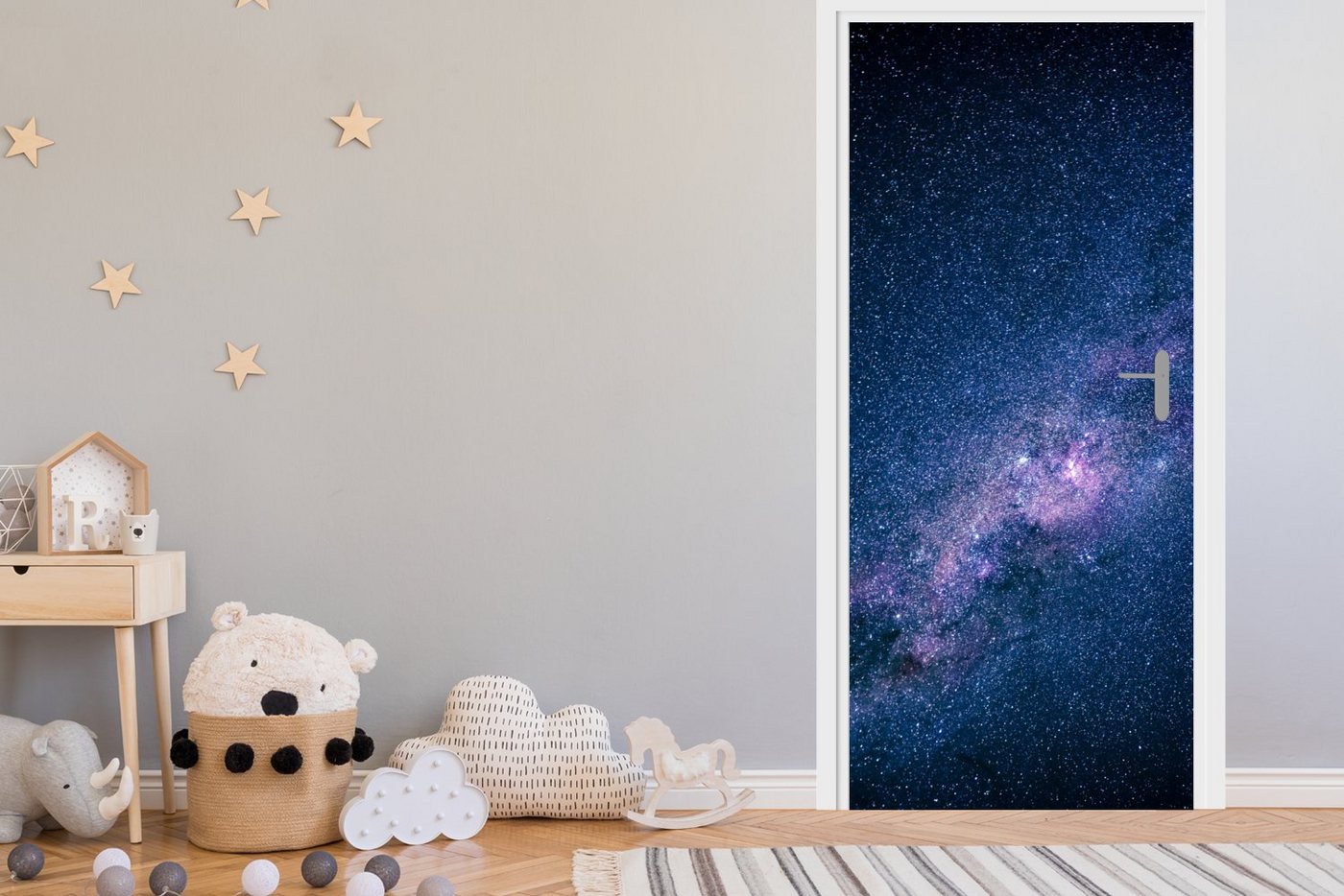 MuchoWow Türtapete Galaxie - Sterne - Weltraum - Jungen - Mädchen - Kinder, Matt, bedruckt, (1 St), Selbstklebende Tapete, Folie für Möbel, 75x205 cm