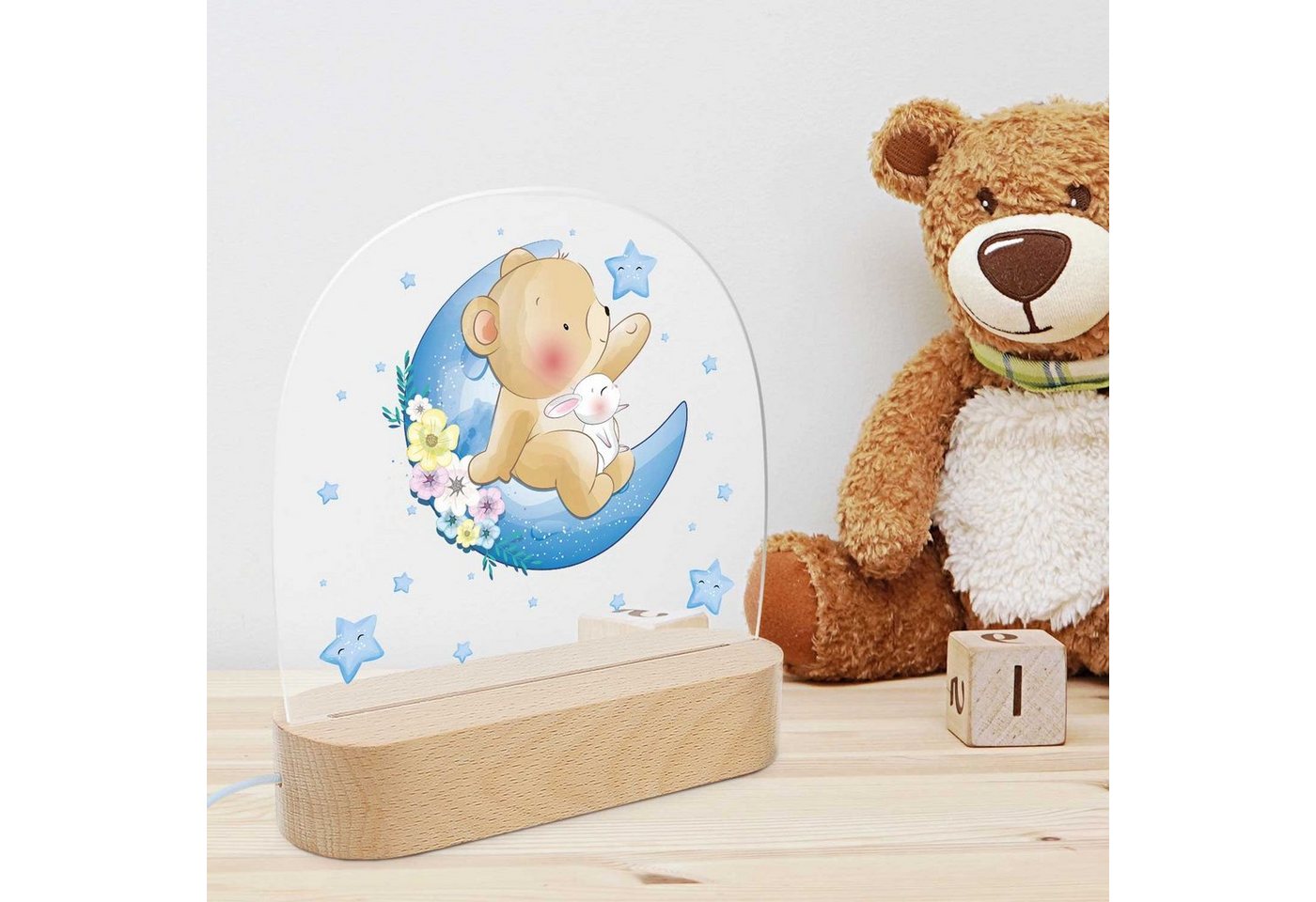 GRAVURZEILE LED Nachtlicht für Kinder, Beruhigend und Energiesparend - Mond Design - Bär, LED, 3 Lichtmodi: Warm- Kalt- und Mischweiß, Geschenk für Kinder & Baby