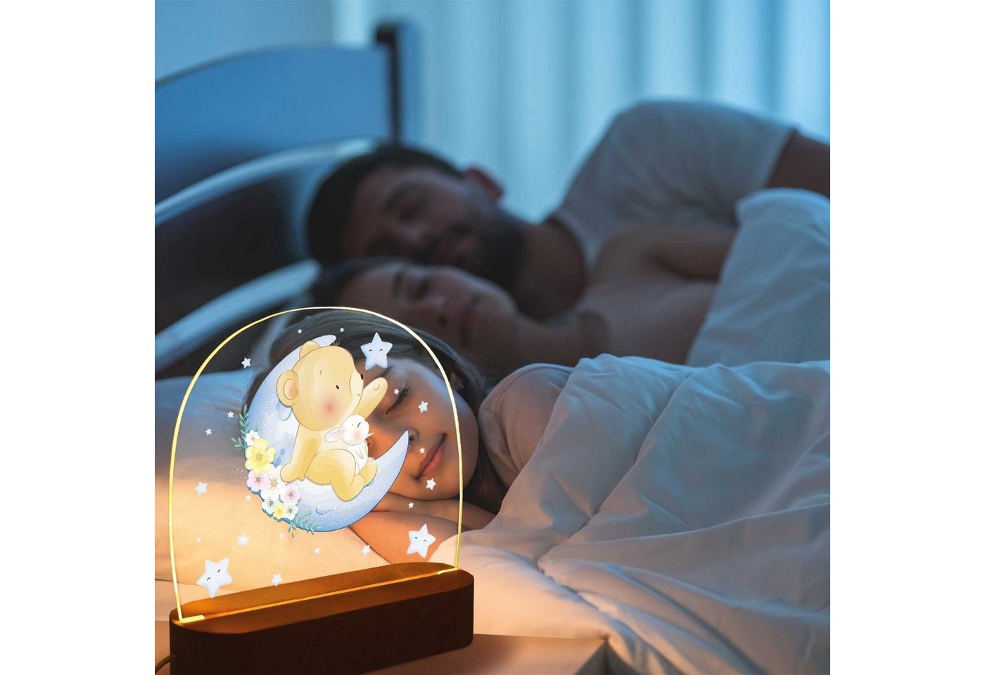 GRAVURZEILE LED Nachtlicht für Kinder, Beruhigend und Energiesparend - Mond Design - Bär, LED, 3 Lichtmodi: Warm- Kalt- und Mischweiß, Geschenk für Kinder & Baby Bild 3
