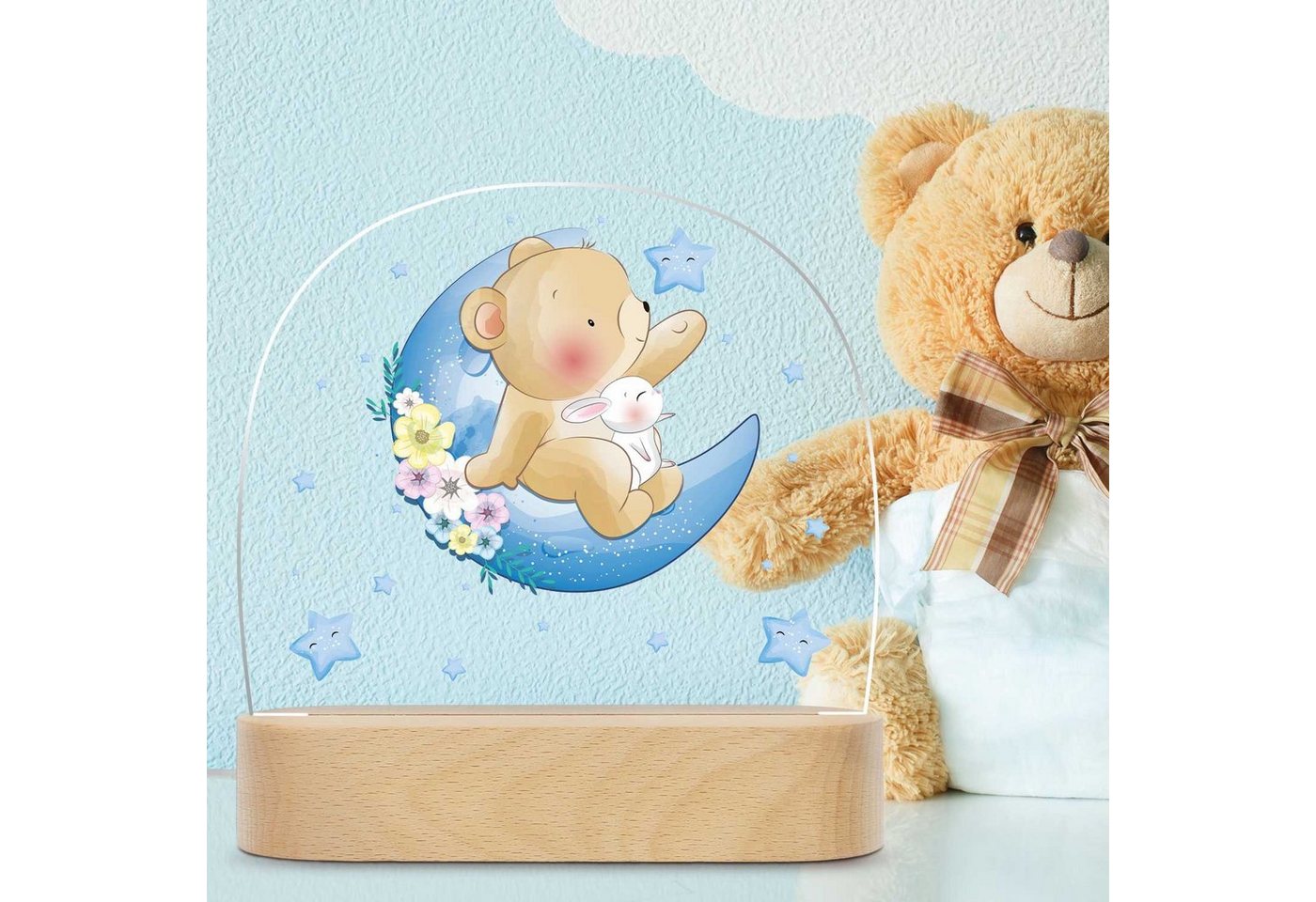 GRAVURZEILE LED Nachtlicht für Kinder, Beruhigend und Energiesparend - Mond Design - Bär, LED, 3 Lichtmodi: Warm- Kalt- und Mischweiß, Geschenk für Kinder & Baby Bild 4