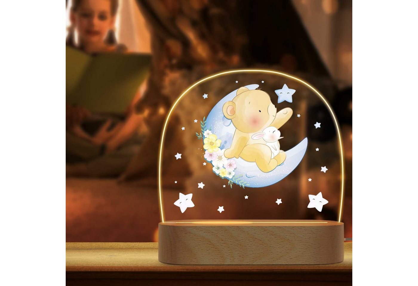 GRAVURZEILE LED Nachtlicht für Kinder, Beruhigend und Energiesparend - Mond Design - Bär, LED, 3 Lichtmodi: Warm- Kalt- und Mischweiß, Geschenk für Kinder & Baby Bild 5