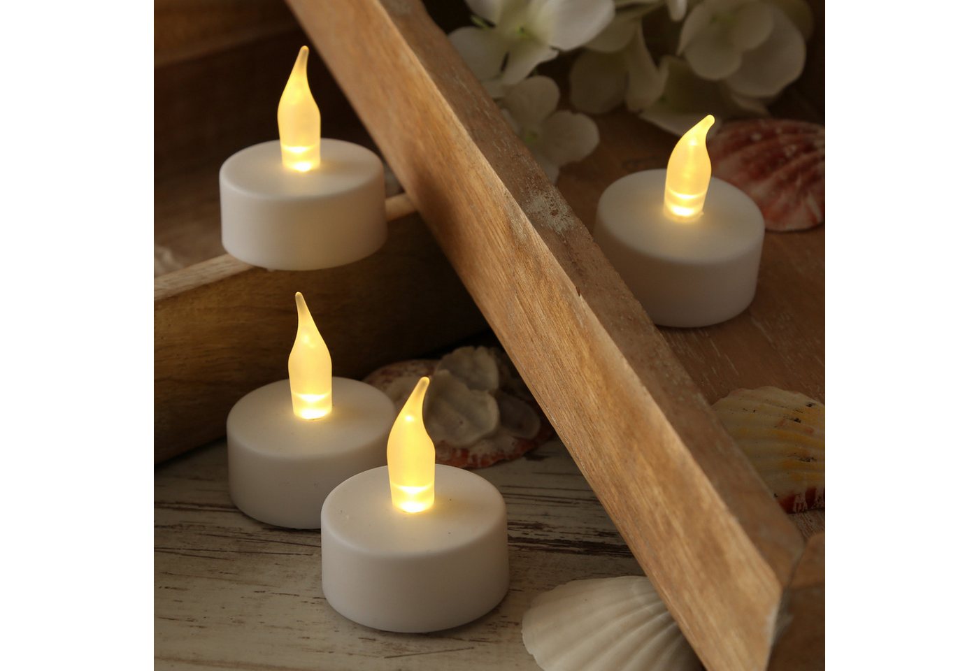 MARELIDA LED-Teelicht LED Teelichter gelb flackernd Kunststoff D: 3,7cm mit Batterien 4 Stk., LED Classic, warmweiß (2100K bis 3000K)