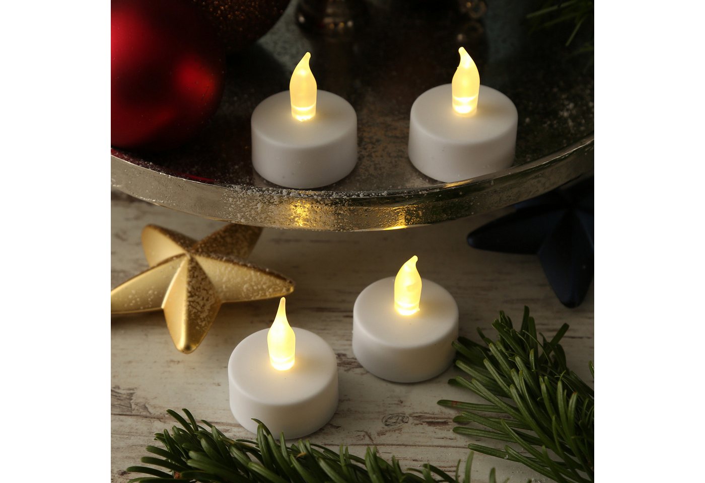 MARELIDA LED-Teelicht LED Teelichter gelb flackernd Kunststoff D: 3,7cm mit Batterien 4 Stk., LED Classic, warmweiß (2100K bis 3000K) Bild 2
