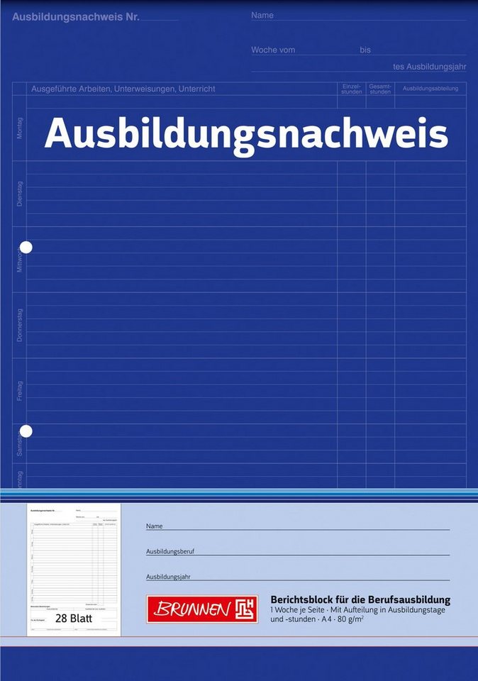 BRUNNEN Formularblock Ausbildungsnachweisblock A4 1 Woche je Seite unterteilt in Ausbildungs Bild 4