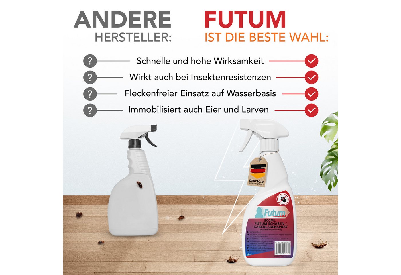 FUTUM Insektenspray Kakerlaken Spray Schaben Spray Küchenschaben Abwehr, 0.75 l, biozidfreie Formel, auf Wasserbasis, geruchsarm, brennt / ätzt nicht Bild 2