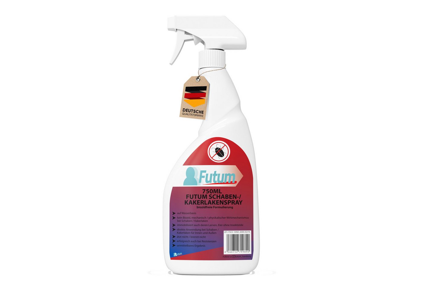 FUTUM Insektenspray Kakerlaken Spray Schaben Spray Küchenschaben Abwehr, 0.75 l, biozidfreie Formel, auf Wasserbasis, geruchsarm, brennt / ätzt nicht Bild 4