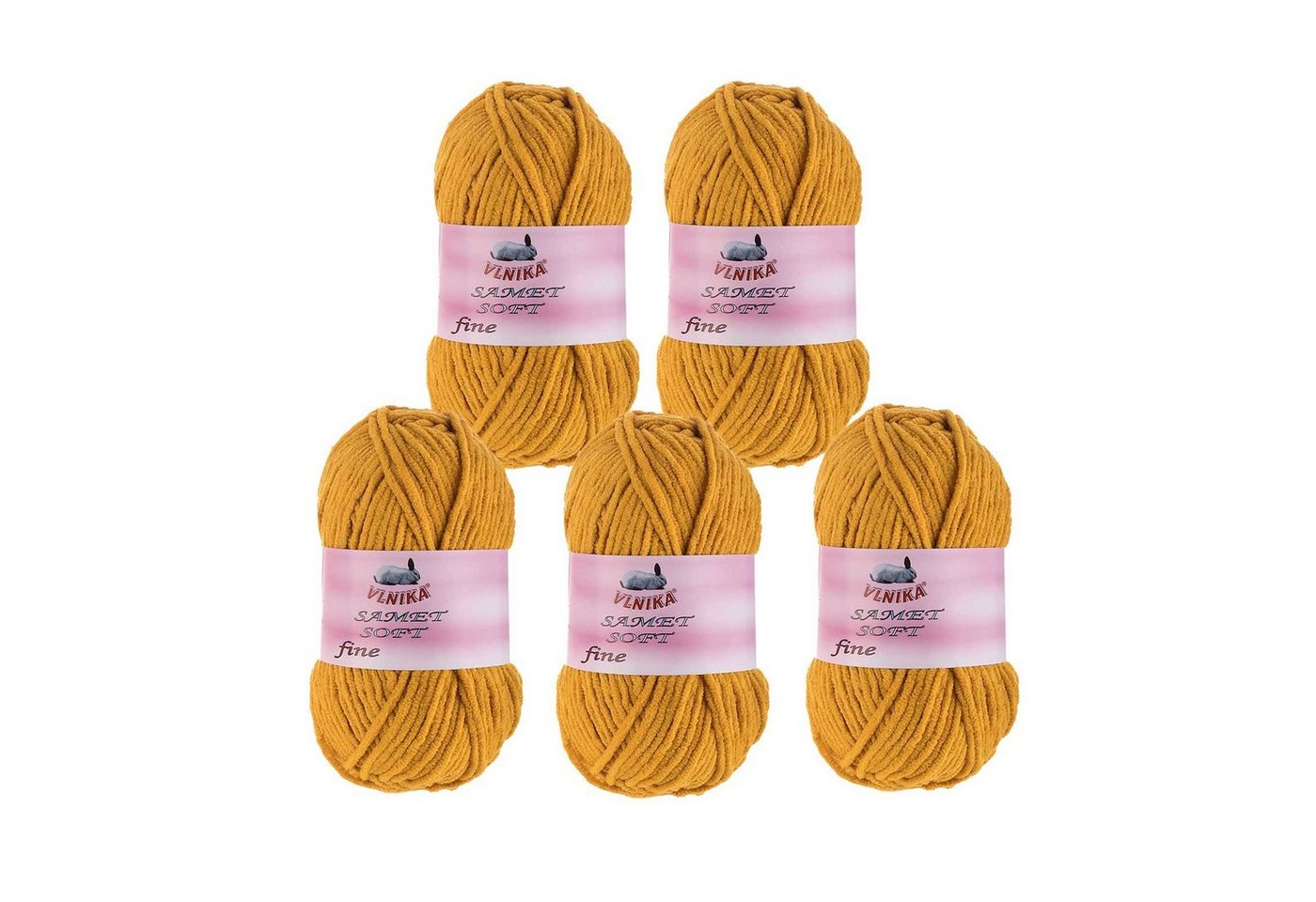 VLNIKA 5 x 100g Strickgarn Samet Soft Fine Samtwolle Strickwolle flauschige Häkelwolle, 500 m, 290 senfgelb