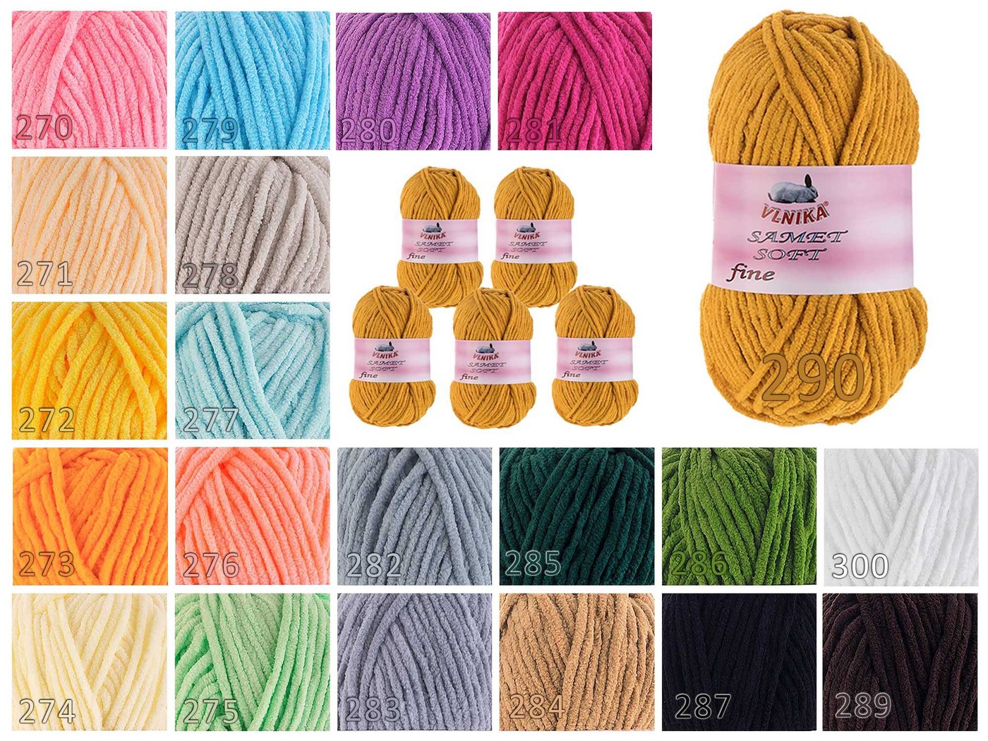 VLNIKA 5 x 100g Strickgarn Samet Soft Fine Samtwolle Strickwolle flauschige Häkelwolle, 500 m, 290 senfgelb Bild 2
