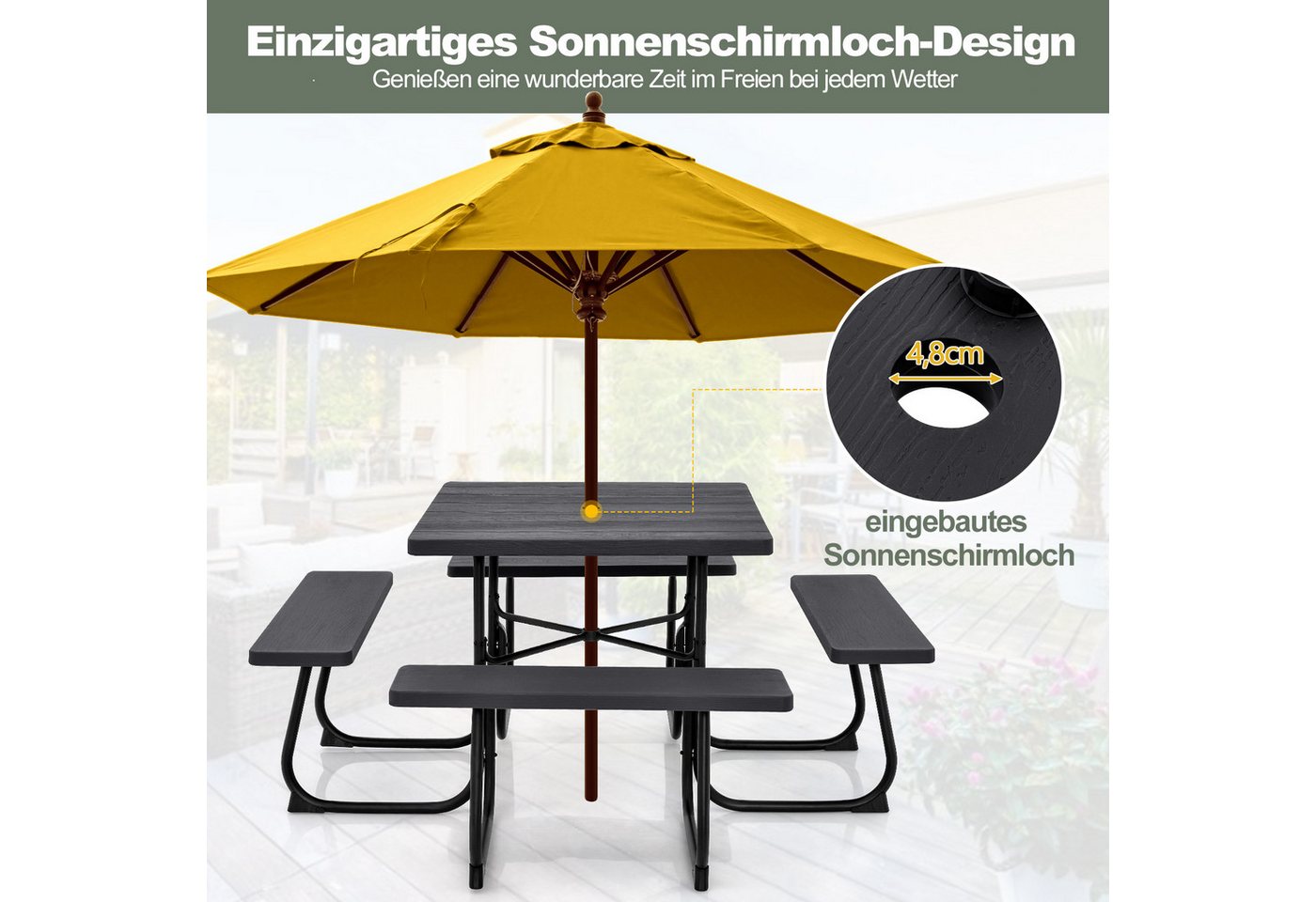 KOMFOTTEU Gartentisch Sitzgruppe Gartenmöbel Set, Picknicktisch Set, für 8 Personen Bild 2