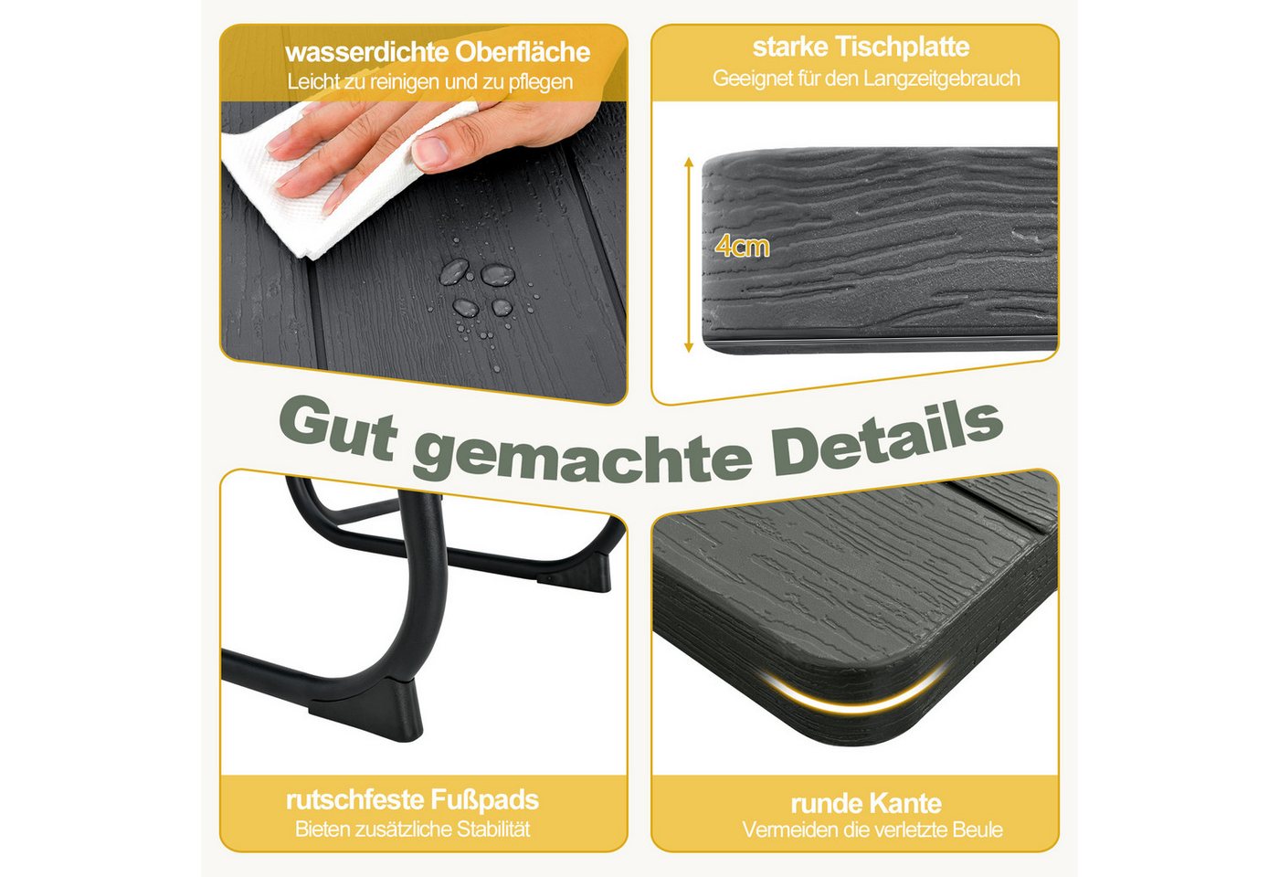 KOMFOTTEU Gartentisch Sitzgruppe Gartenmöbel Set, Picknicktisch Set, für 8 Personen Bild 3