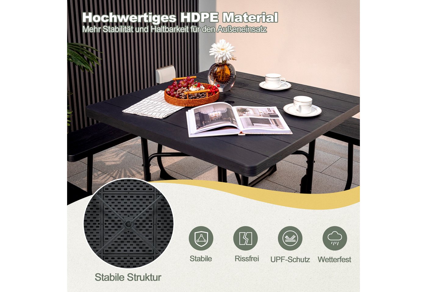 KOMFOTTEU Gartentisch Sitzgruppe Gartenmöbel Set, Picknicktisch Set, für 8 Personen Bild 5
