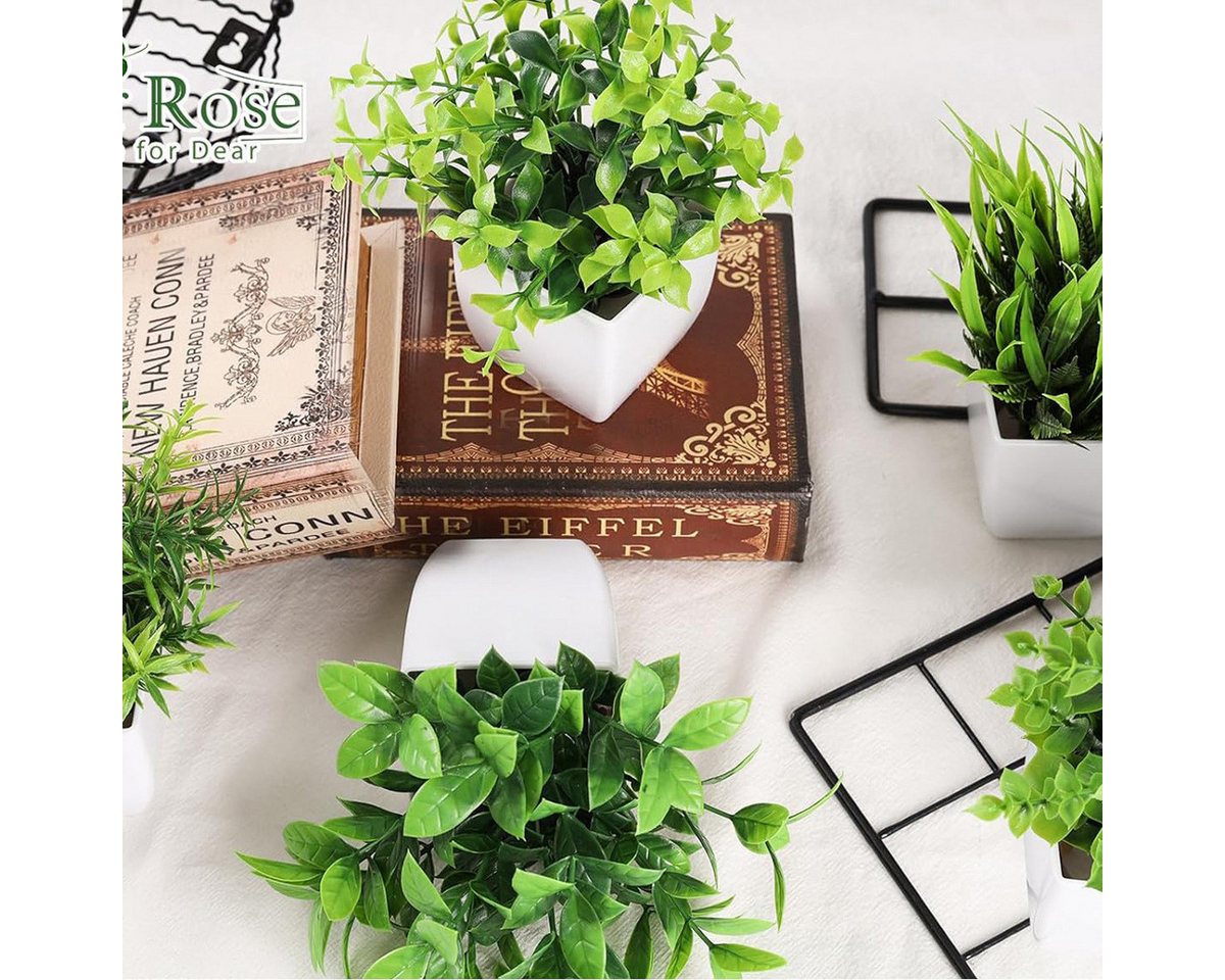 Kunstpflanze 4 künstliche Pflanzen mit Topf, kleine künstliche Pflanzen-Dekoration, Coonoor, geeignet für Wohnzimmer- und Bürodekoration Bild 5