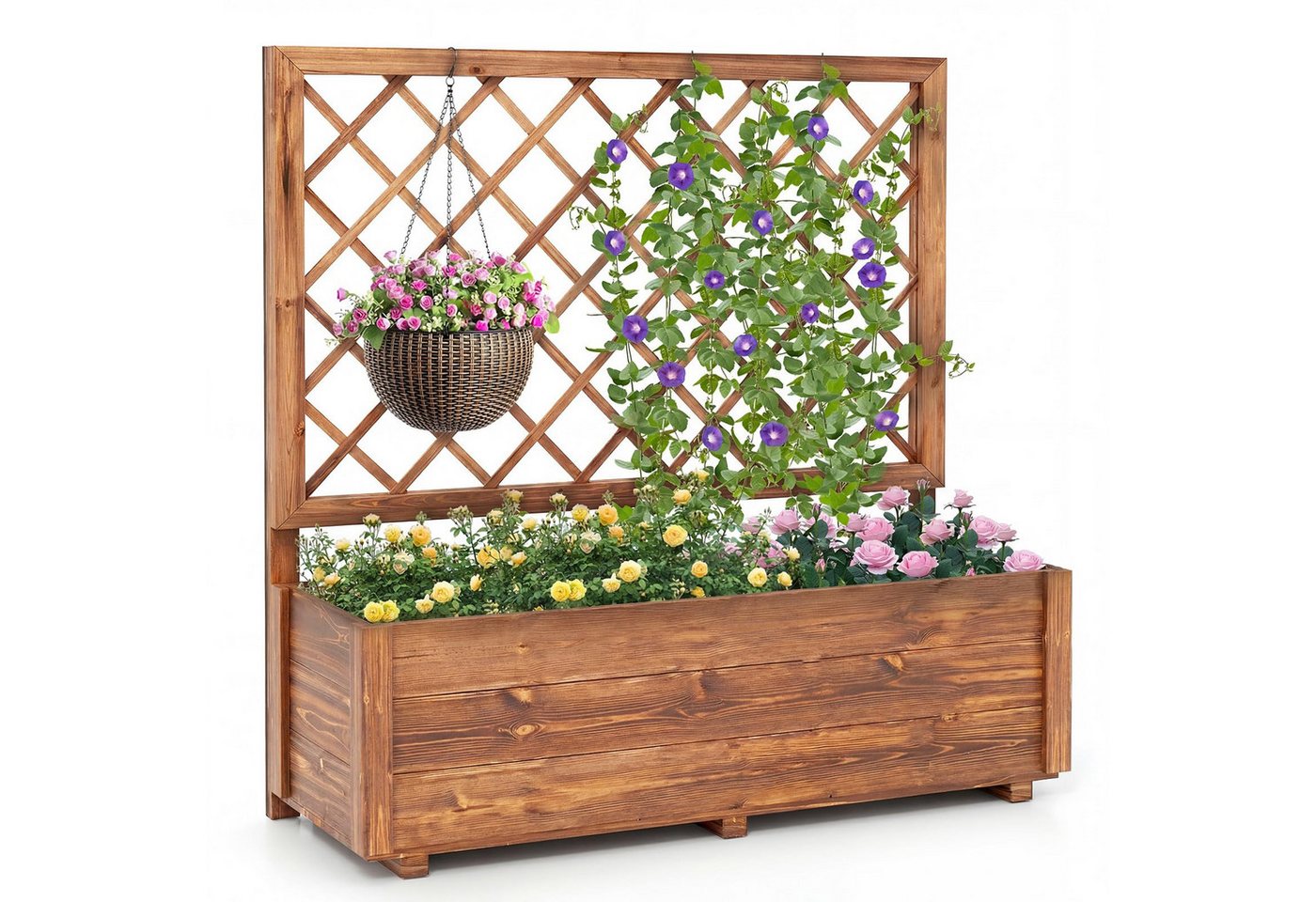 COSTWAY Blumenkasten Hochbeet mit Rankgitter (1 St), Pflanzkübel mit Sichtschutz, für Kletterpflanzen