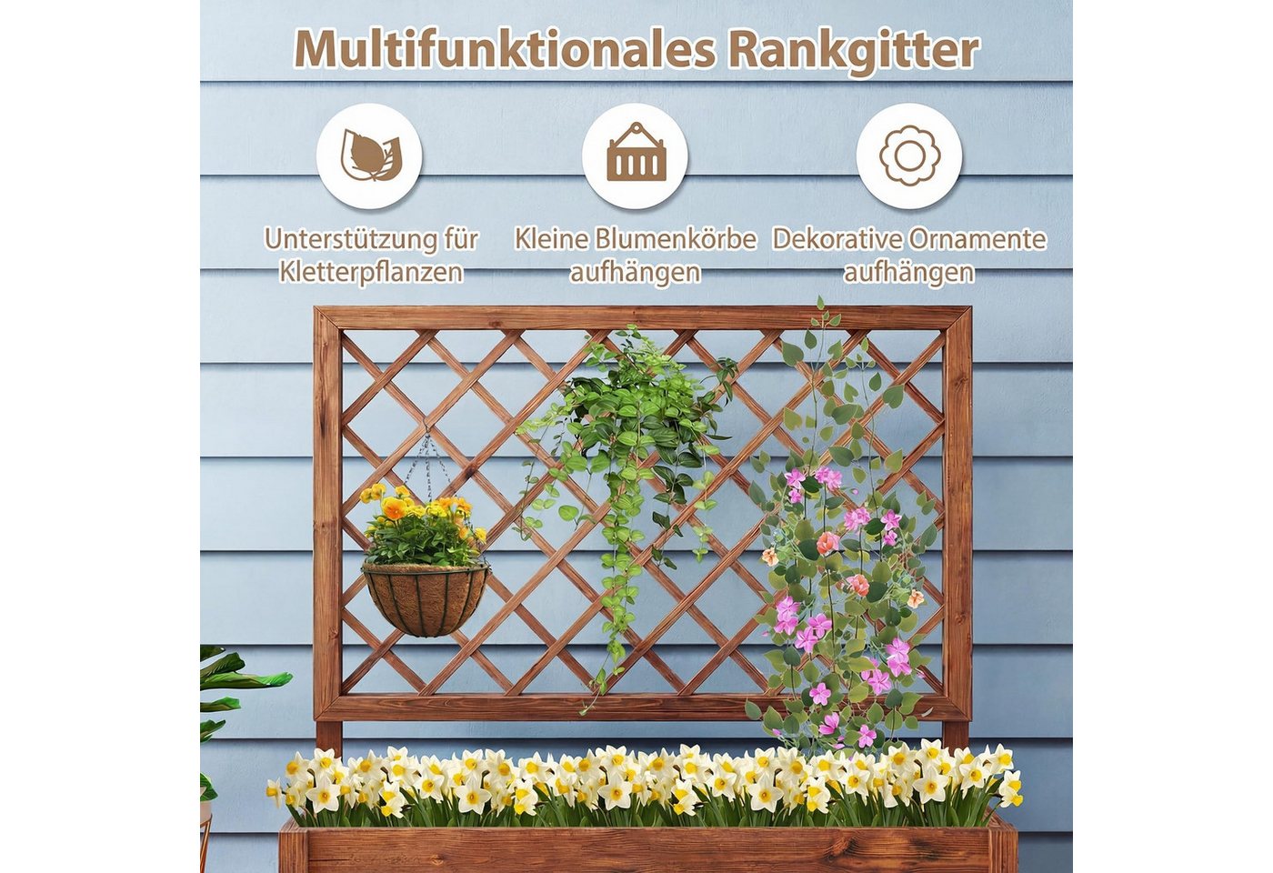 COSTWAY Blumenkasten Hochbeet mit Rankgitter (1 St), Pflanzkübel mit Sichtschutz, für Kletterpflanzen Bild 2