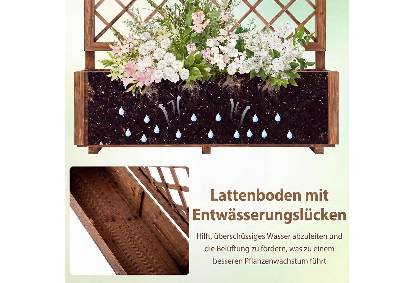 COSTWAY Blumenkasten Hochbeet mit Rankgitter (1 St), Pflanzkübel mit Sichtschutz, für Kletterpflanzen Bild 3