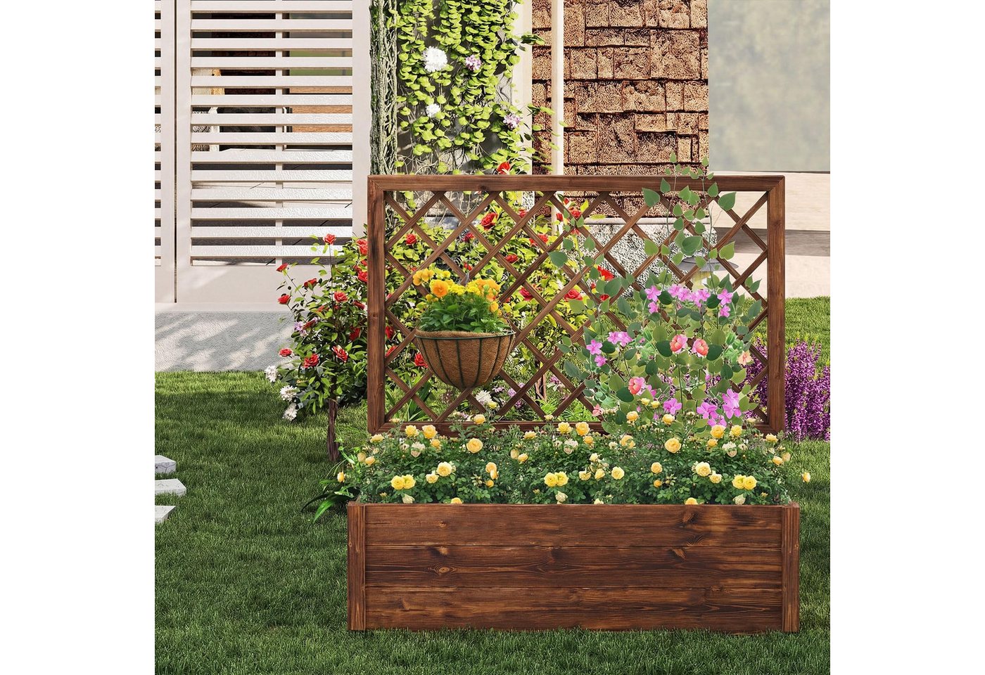 COSTWAY Blumenkasten Hochbeet mit Rankgitter (1 St), Pflanzkübel mit Sichtschutz, für Kletterpflanzen Bild 4