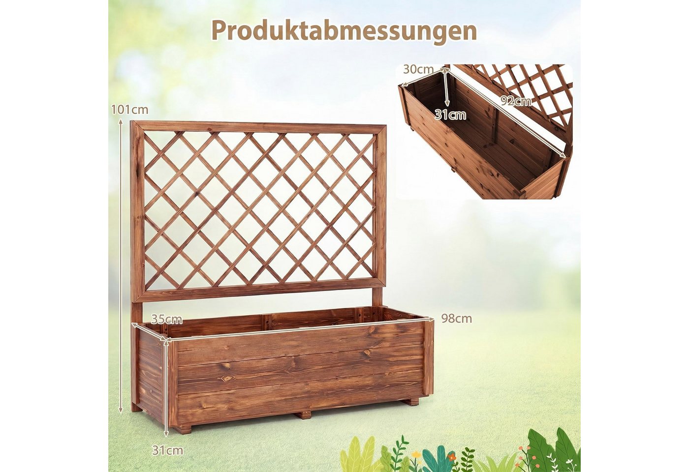 COSTWAY Blumenkasten Hochbeet mit Rankgitter (1 St), Pflanzkübel mit Sichtschutz, für Kletterpflanzen Bild 5