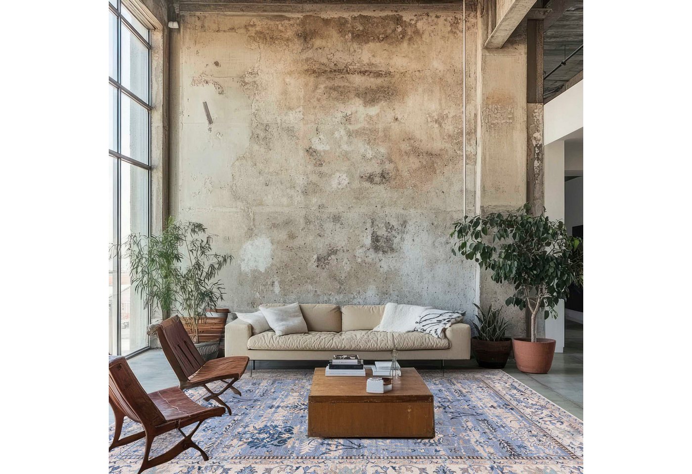 Mazovia Designteppich Boho Rahmen, Pflanzlich Wohnzimmer, Schlafzimmer, Esszimmer, Büro, 120 x 170 cm, Fußbodenheizung Bild 2