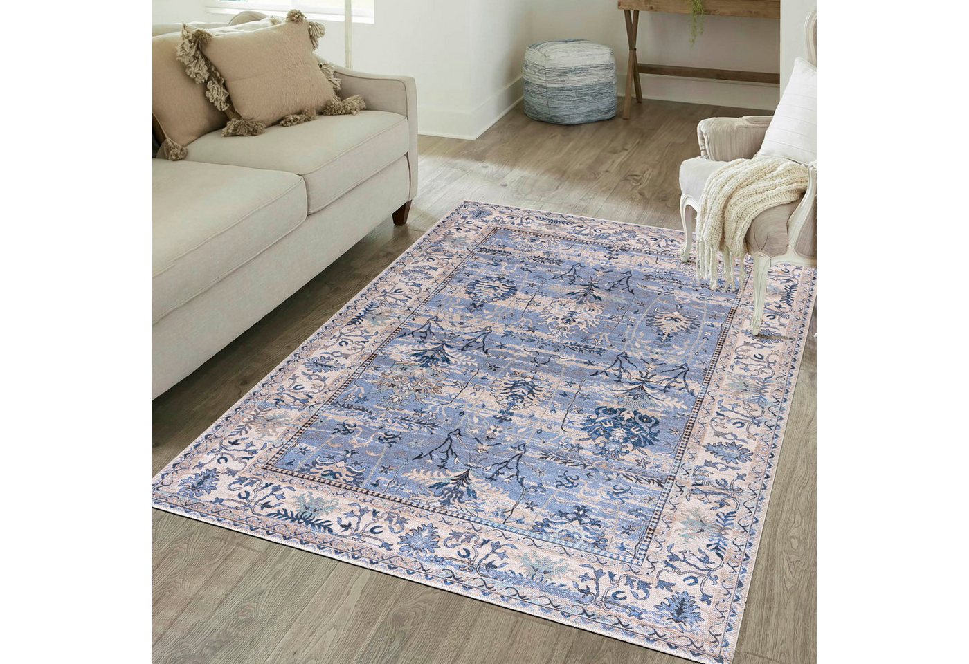 Mazovia Designteppich Boho Rahmen, Pflanzlich Wohnzimmer, Schlafzimmer, Esszimmer, Büro, 120 x 170 cm, Fußbodenheizung Bild 5