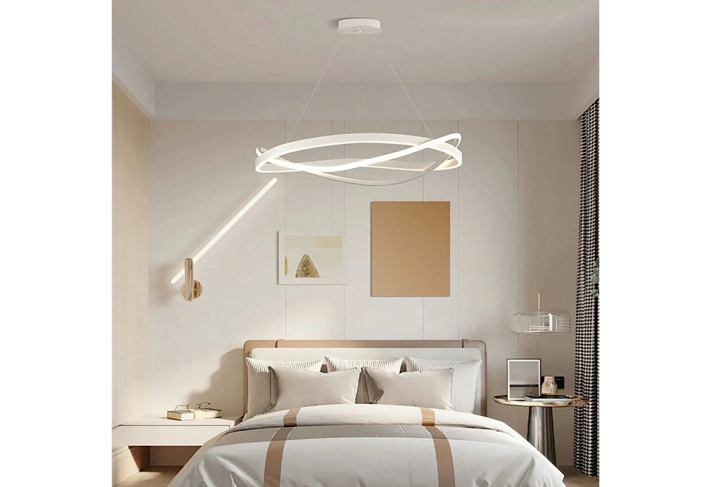 Ailiebe Design LED Pendelleuchte 40cm Dimmbar mit Fernbedienung, Höhenverstellbar 40–120cm, LED fest integriert, Modern Elegante Esstischlampe mit Memory Funktion – Weiß Bild 2