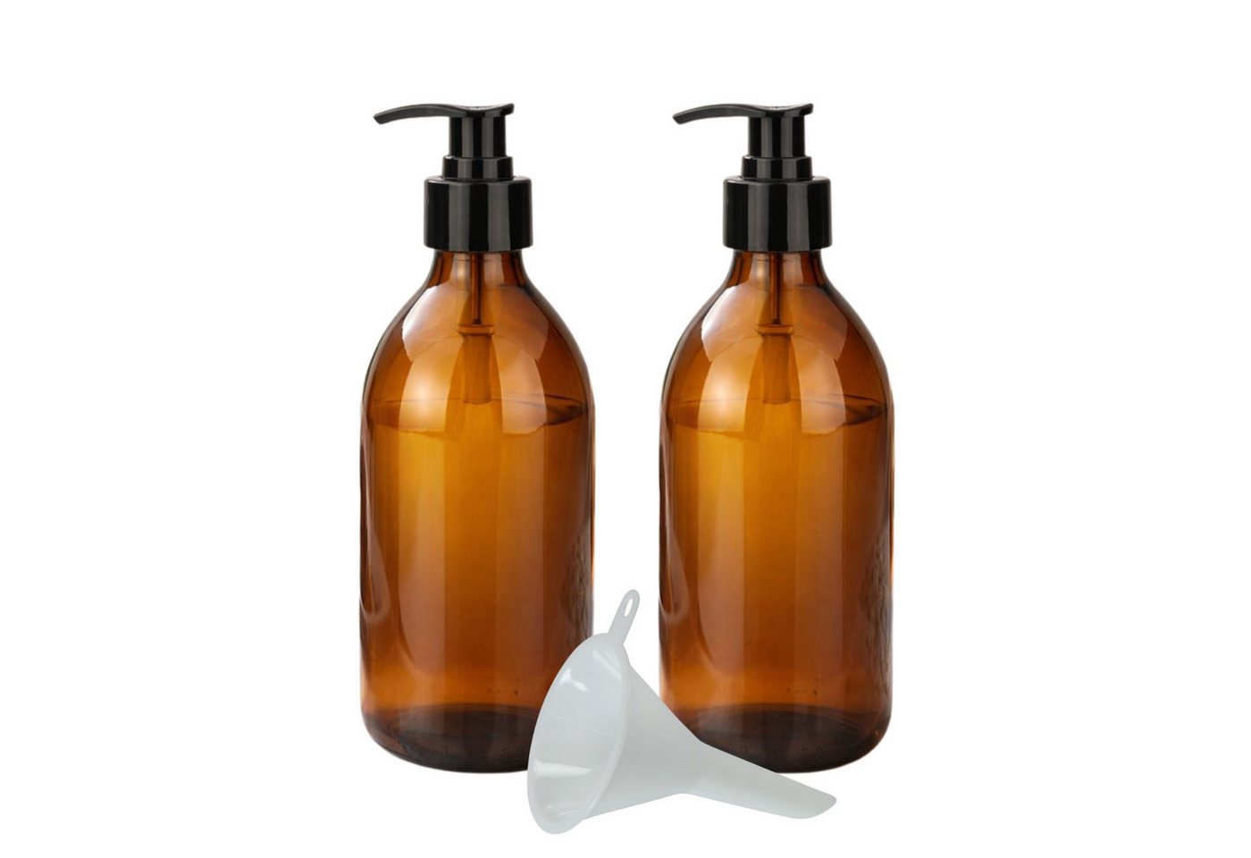 mikken Seifenspender 2x Lotionspender 250 ml braunglas mit Pumpaufsatz und Trichter, (2er Set), UV-Schutz, Apothekerqualität, Lebensmittelecht Bild 4