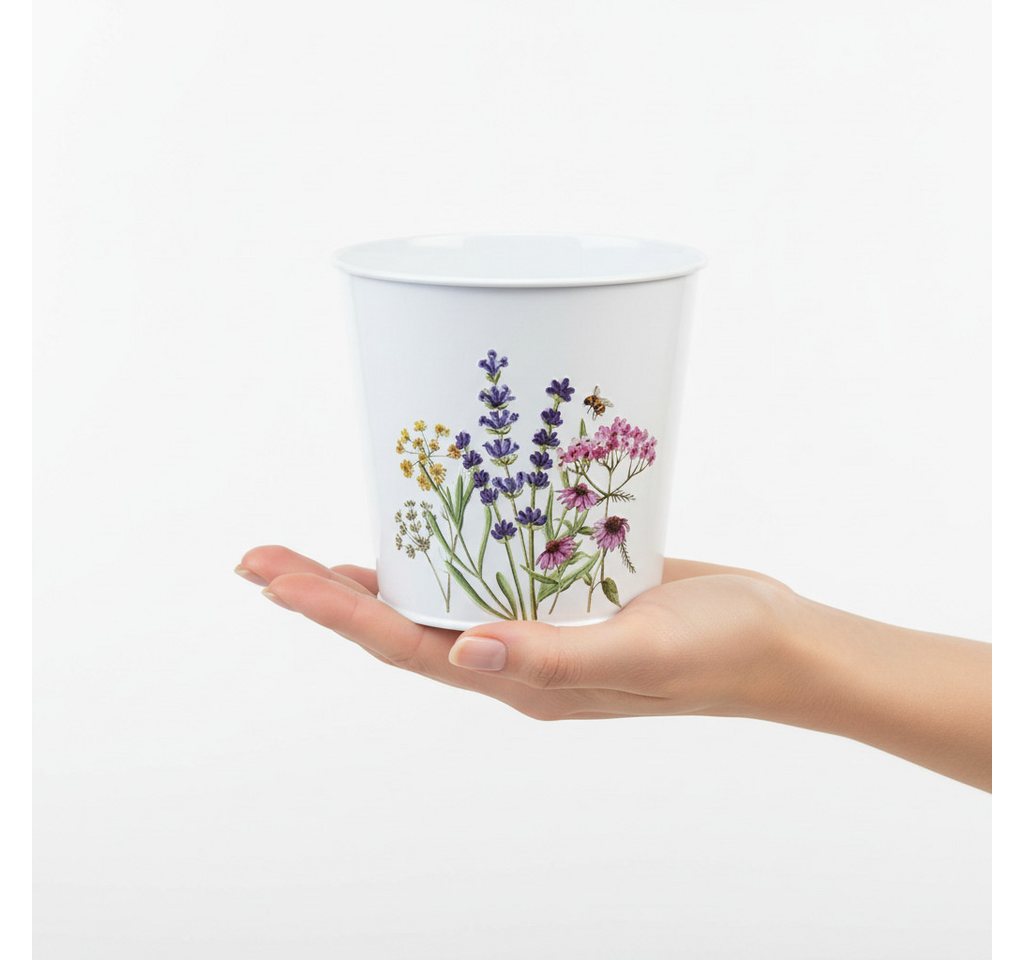 Posiwio Übertopf Blumentopf Metall mit Prägung Wildkräuter und Biene