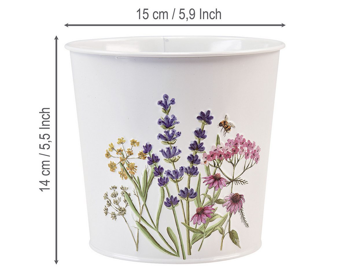 Posiwio Übertopf Blumentopf Metall mit Prägung Wildkräuter und Biene Bild 4