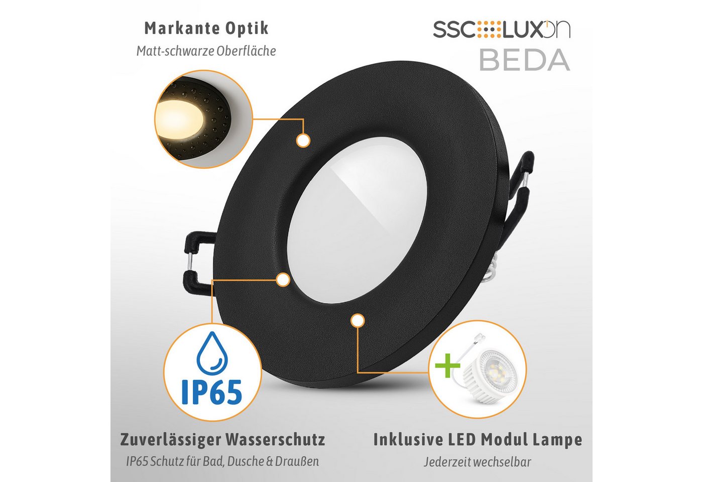 SSC-LUXon LED Außen-Deckenleuchte Einbauspot BEDA Schwarz IP65 mit LED Birne Smart RGB WLAN Deckenlampe, Smart Bild 2