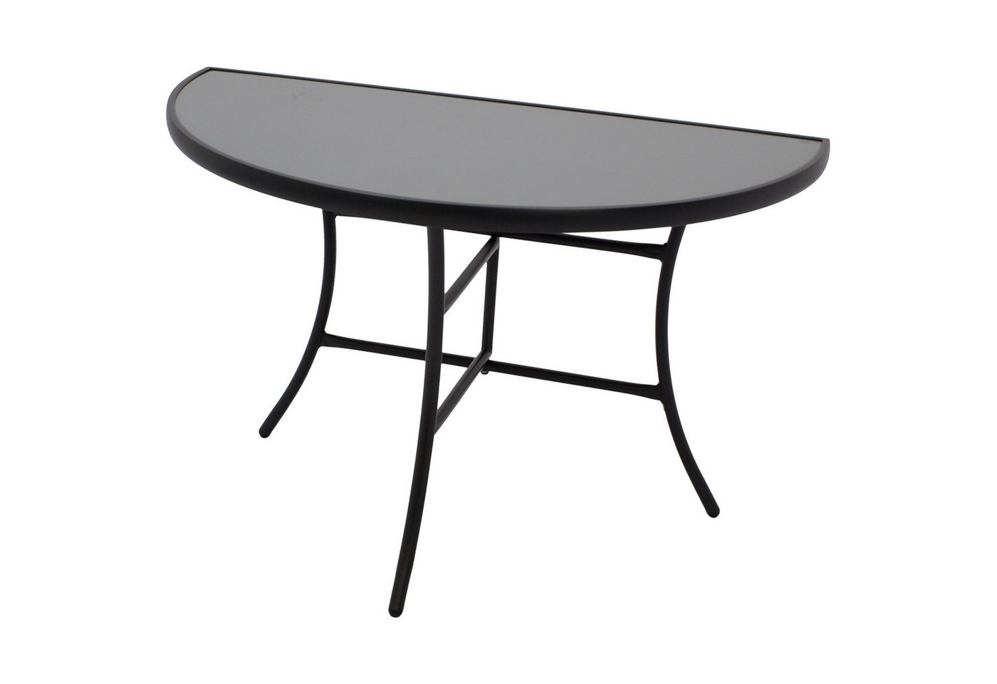 DEGAMO Gartentisch PALERMO, Anstelltisch halbrund 58x110cm, Metall anthrazit, Glas grau
