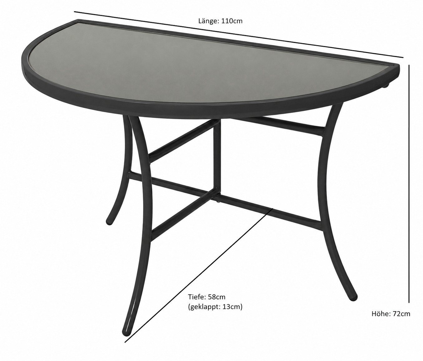 DEGAMO Gartentisch PALERMO, Anstelltisch halbrund 58x110cm, Metall anthrazit, Glas grau Bild 5
