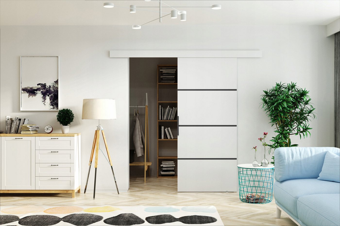 HAUSELEMENT Schiebetür BUND 76 x 205, Schiebetürsystem SoftClose Laufschiene Schwebetür 76/70 cm Bild 5