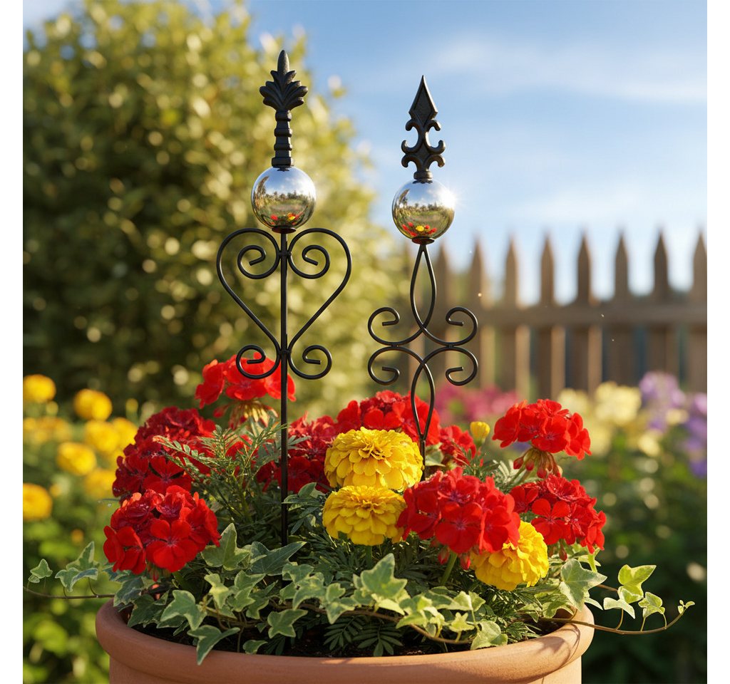 Posiwio Gartenstecker Elegante Gartenstecker aus Metall mit verschnörkeltem, 2 Stück Bild 4