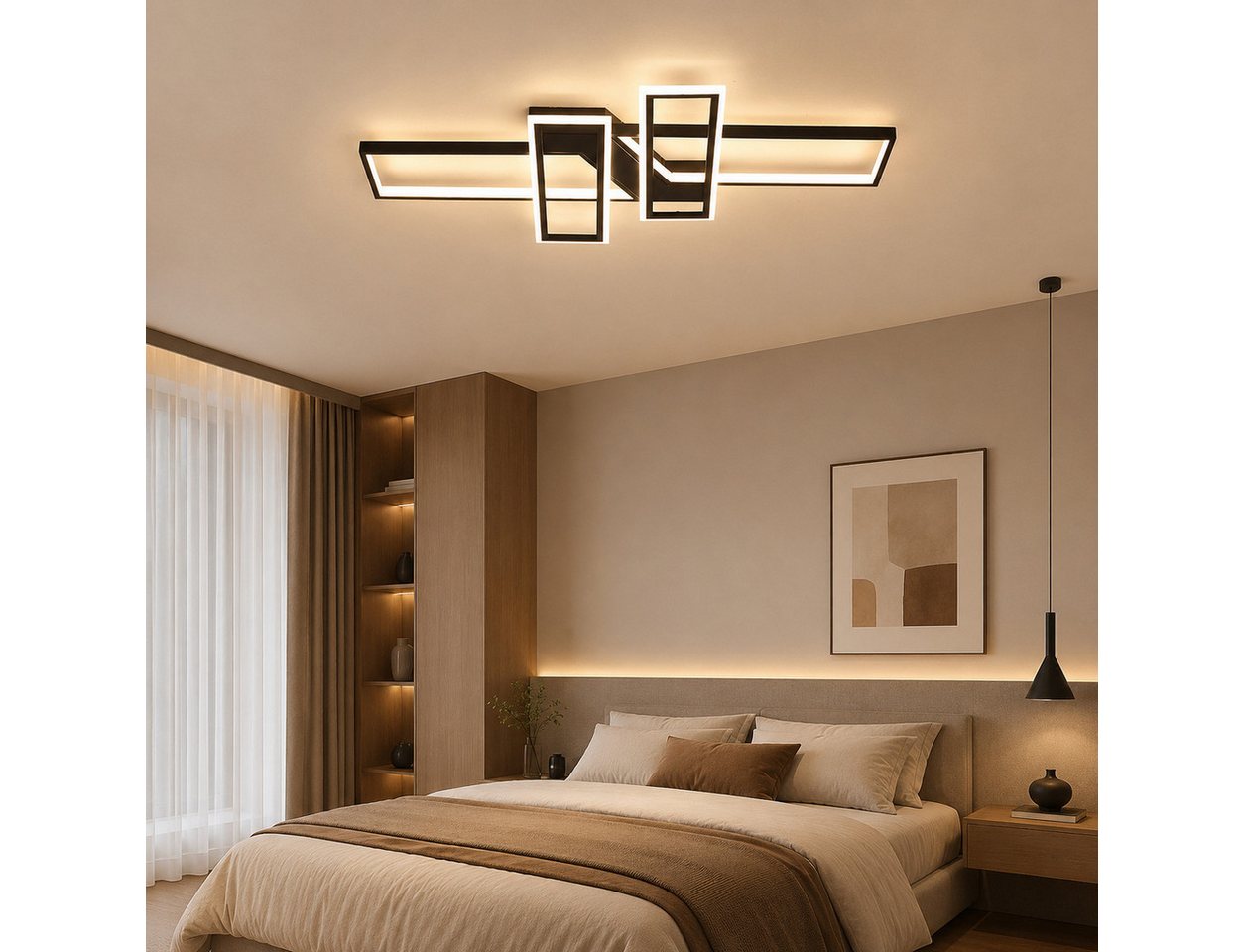 Fyrove Deckenleuchten LED Deckenlampe 94W Dimmbar mit Fernbedienung 3000-6500k, Dimmbar Hängeleuchte Aluminium, LED fest integriert Hängeleuchte Wohnzimmer Schlafzimmer Arbeitszimmer, LED fest integriert, Neutralweiß, Kaltweiß, Warmweiß, Mit Fernbedienung Esszimmer Dekoration Lampen