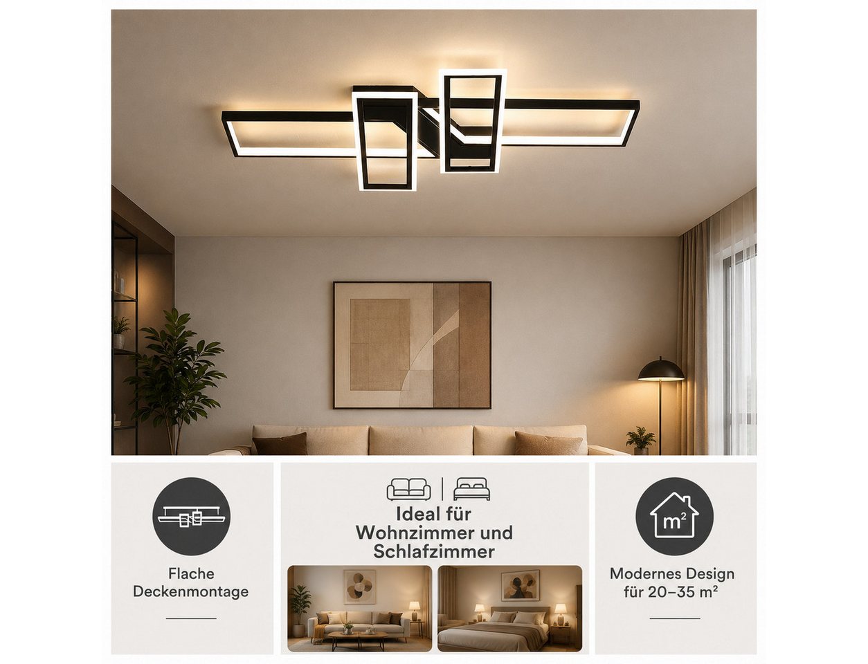Fyrove Deckenleuchten LED Deckenlampe 94W Dimmbar mit Fernbedienung 3000-6500k, Dimmbar Hängeleuchte Aluminium, LED fest integriert Hängeleuchte Wohnzimmer Schlafzimmer Arbeitszimmer, LED fest integriert, Neutralweiß, Kaltweiß, Warmweiß, Mit Fernbedienung Esszimmer Dekoration Lampen Bild 2