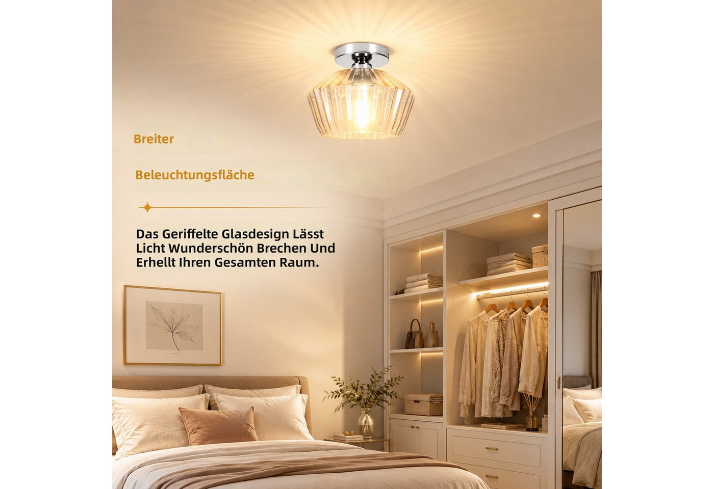 BlingBin Deckenleuchte retro Glas Modern E27 Küchenlampe 25 cm Metall Diamant-Form, E27, ohne Leuchtmittel, mit transparentem gestreiftem Deckenspot für Wohnzimmer Schlafzimmer Bild 2