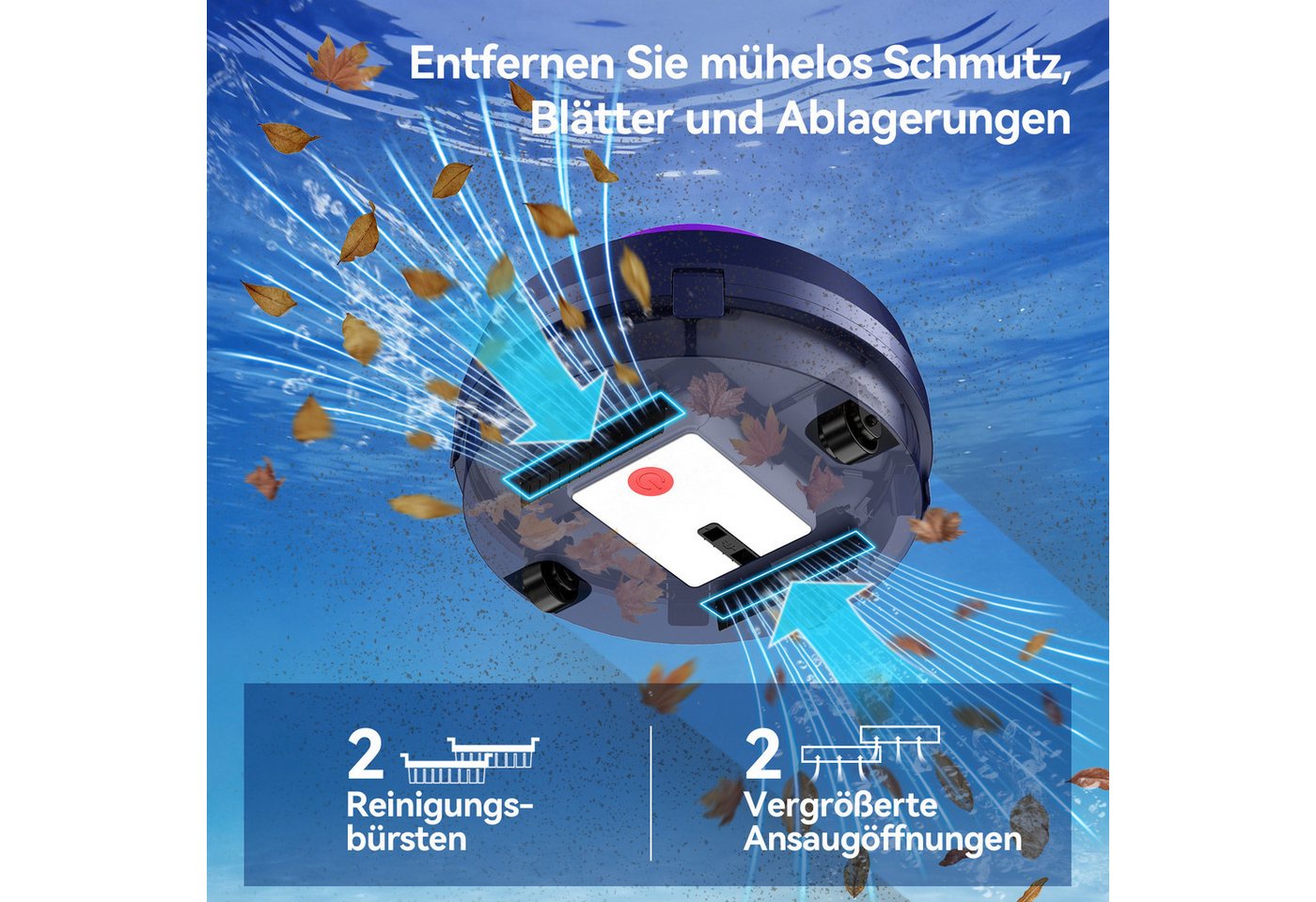 Vankel Poolroboter Poolease Kabelloser zwei Motoren 100 Min 90 m² 6000 GPH wasserdicht, Automatisches Andocken bei Stromausfall, Schnellladefunktion Bild 3