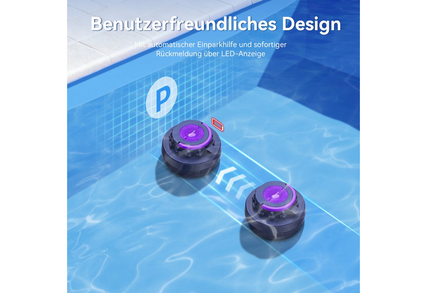 Vankel Poolroboter Poolease Kabelloser zwei Motoren 100 Min 90 m² 6000 GPH wasserdicht, Automatisches Andocken bei Stromausfall, Schnellladefunktion Bild 4