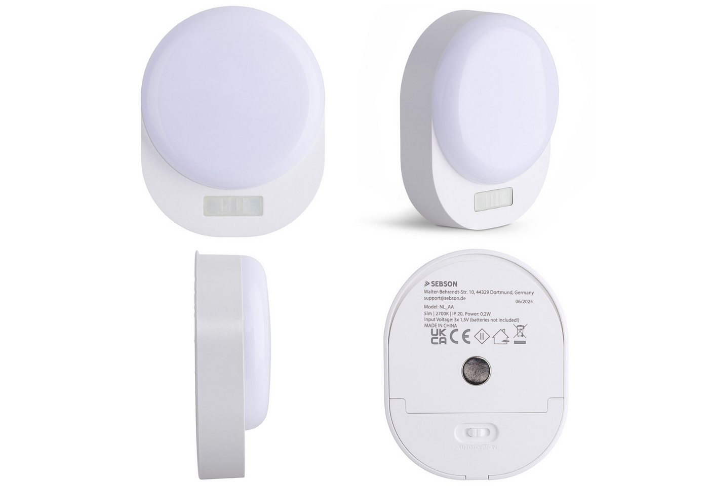 SEBSON LED Nachtlicht Orientierungslicht mit Bewegungsmelder Lichtsensor - Batteriebetrieb, LED integriert, warmweiß, Dämmerungssensor, Magnetpad (ohne Bohren), Ein- Ausschalter Bild 3