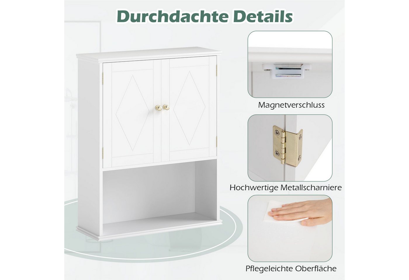 KOMFOTTEU Hängeschrank Medizinschrank Wandschrank mit 2 Türen & Verstellbarer Ablage Bild 3