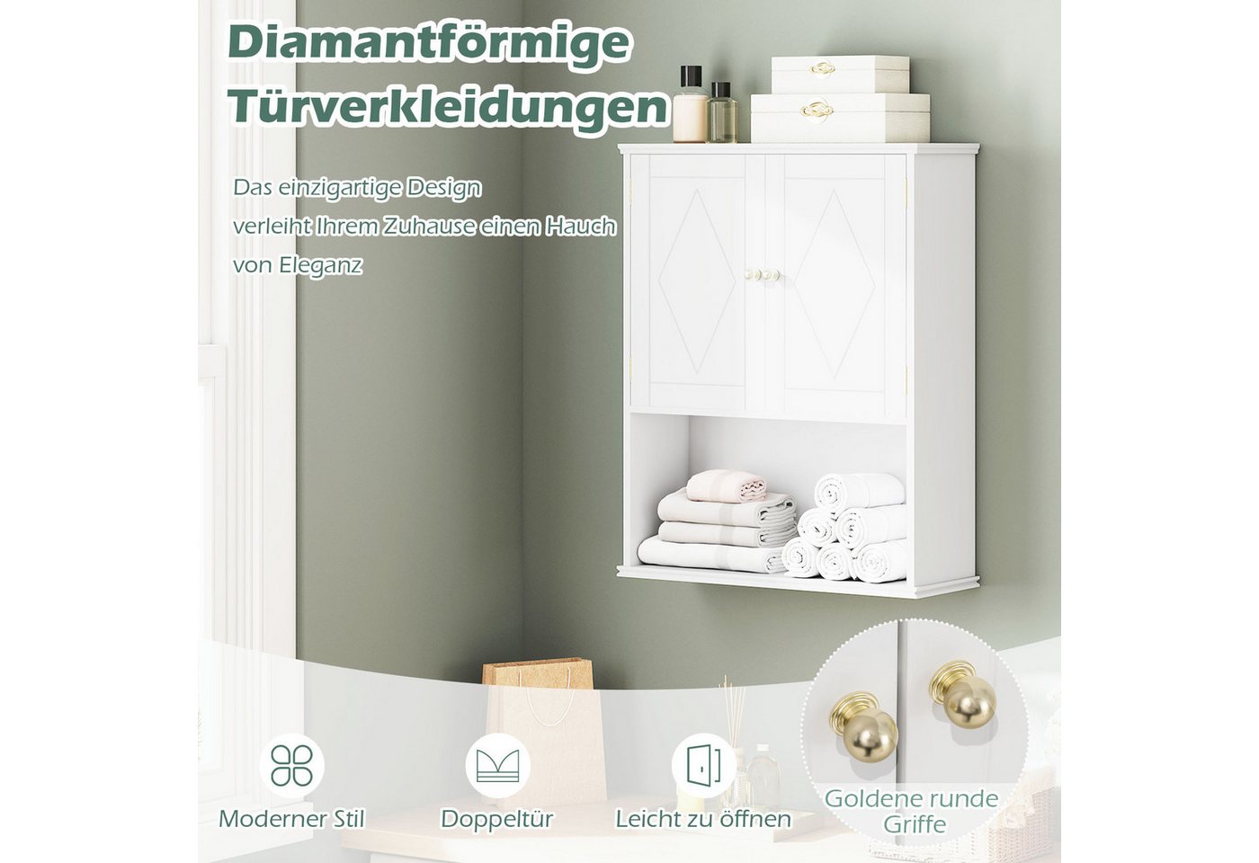 KOMFOTTEU Hängeschrank Medizinschrank Wandschrank mit 2 Türen & Verstellbarer Ablage Bild 4